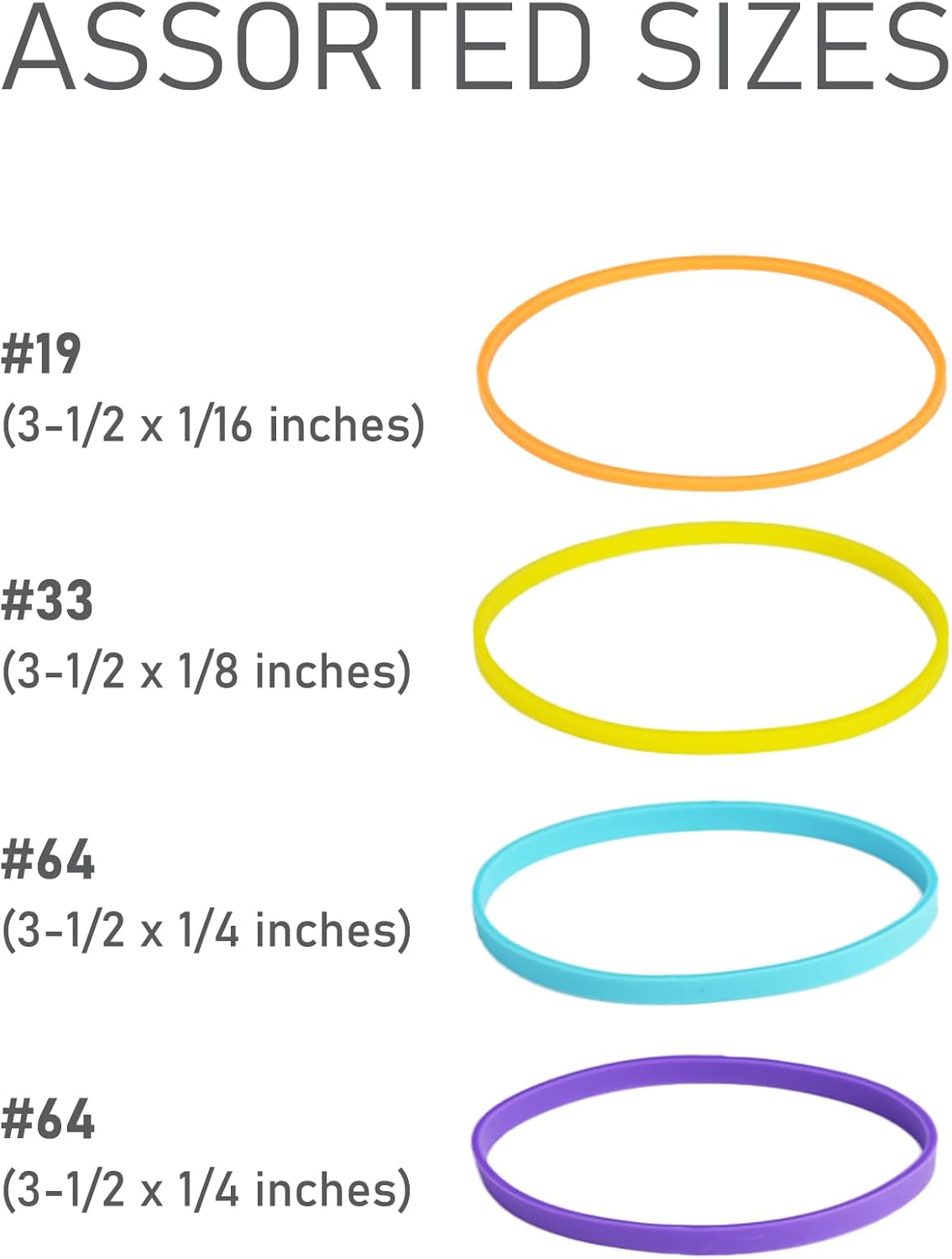 LotFancy Rubber Bands, 1/2 Pound Assorted Size #64#33#19 Colored Rubber Bands Office Supplies