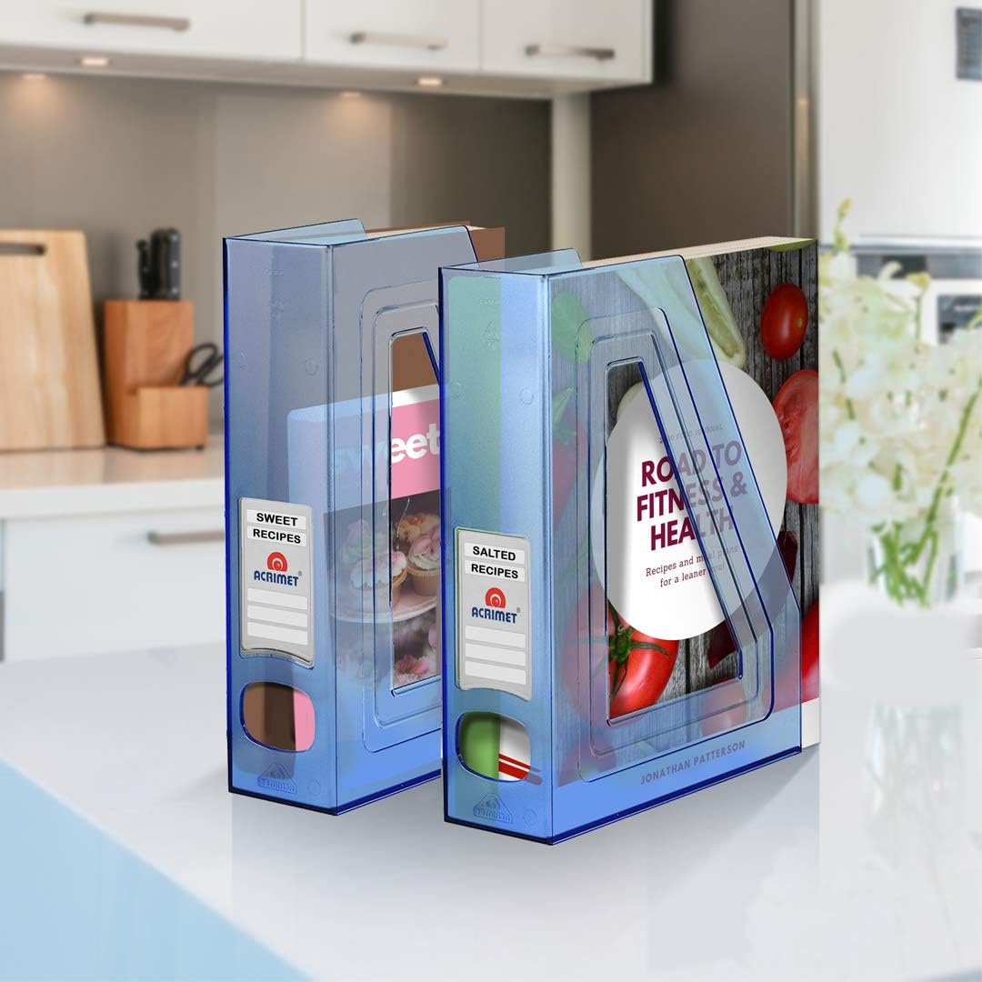 Acrimet Magazine File Holder, Durable Rack, Space-Saving Organizer (Plastic) (Clear Blue Color) (2 pack)