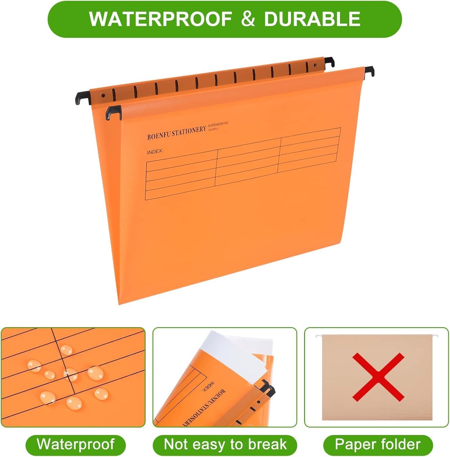 BOENFU 24 Pack Colored Hanging File Folders Letter Size Plastic File Folders with Adjustable Tabs, 2 Markers, Hanging Organizer File Folders for Efficient Filing