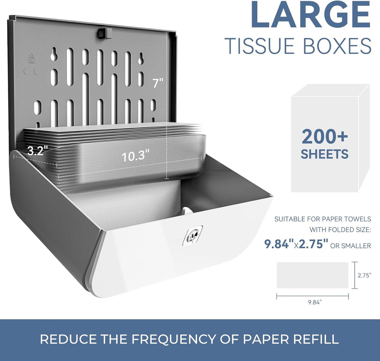 Paper Towel Dispenser Wall Mount Adhesive Multifold Trifold c-Fold Folded Commercial Paper Hand Towel Dispenser for Bathroom 10.8" L x 3.5" W x 8" H (White)