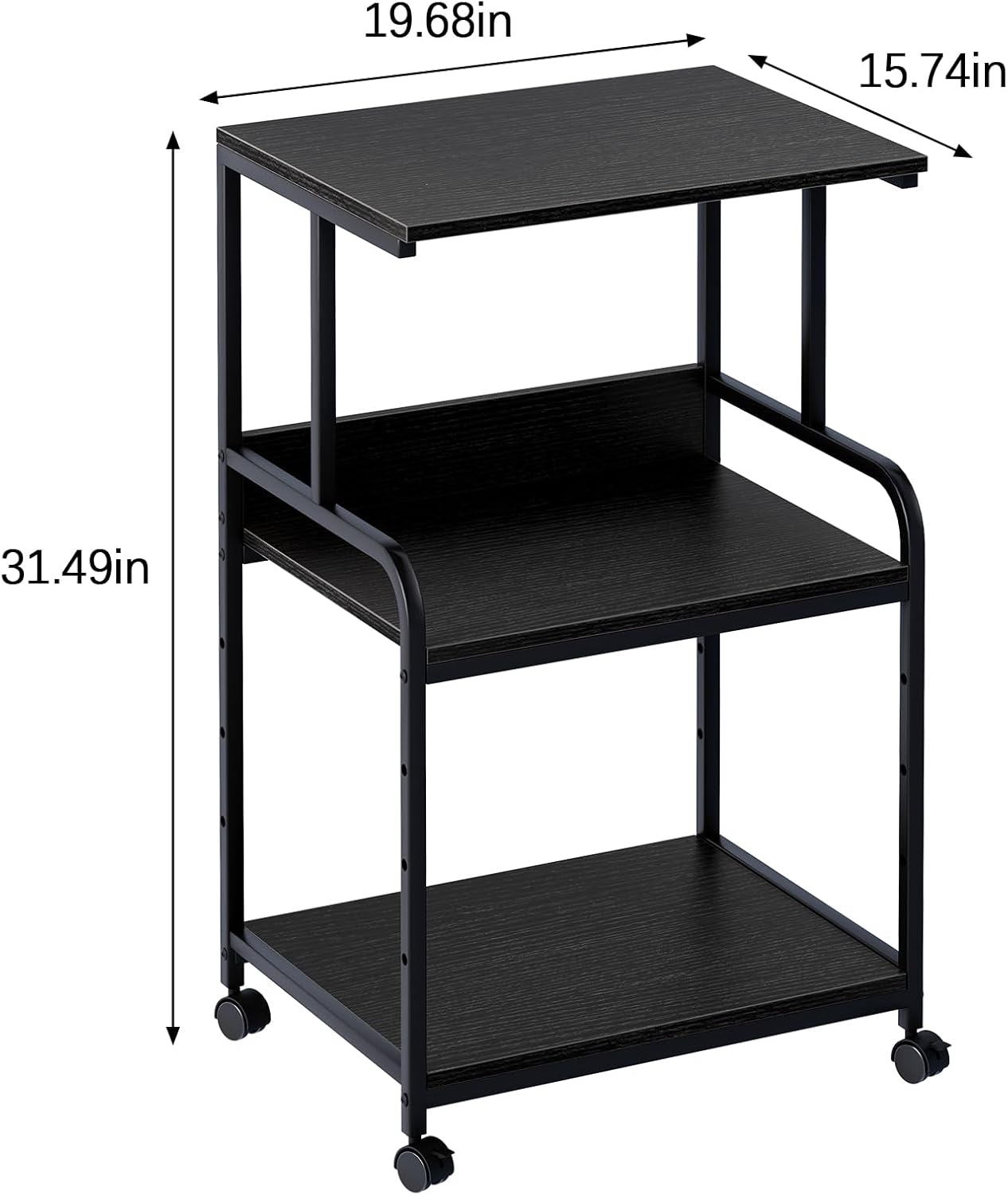 Printer Stand with Storage Shelf,3 Tier Printer Cart with Wheels,Mobile Printer Table for Home Office,Stands for Heat Press Scanner Fax,Industrial Style (Black)