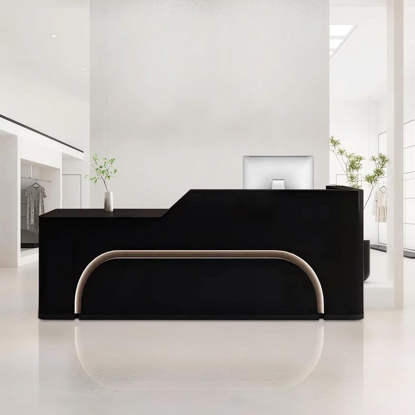 Reception Desk with Counter Modern Front Office Desk Large Reception Room Tables Checkout Counter Reception Table for Retail Lobby Beauty Salons E 94inch/240cm