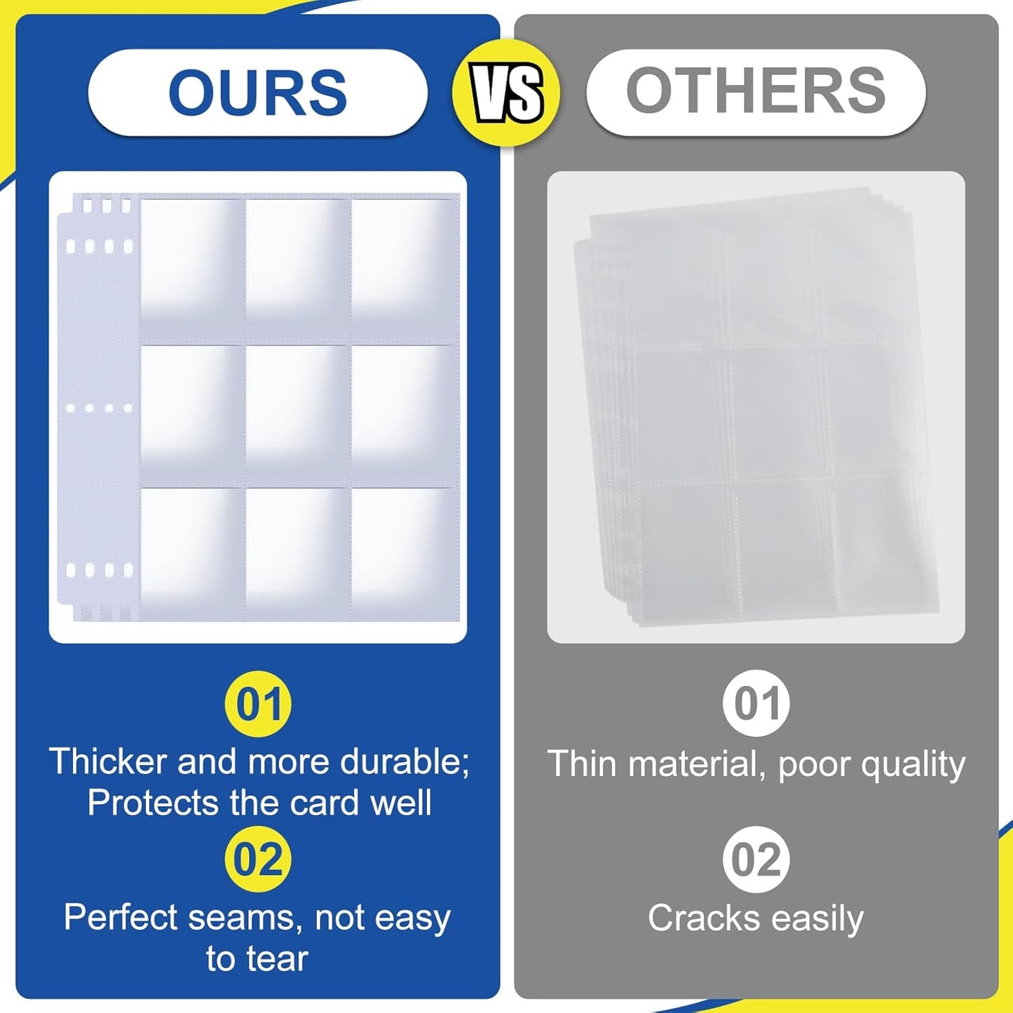 2160 Pockets Card Sleeves Binder Sheets, 9 Pocket Card Sleeves for 3 Ring Binde, Trading Cards Sleeves Fit for Baseball, Football, Game, Business Cards(120 Pages)