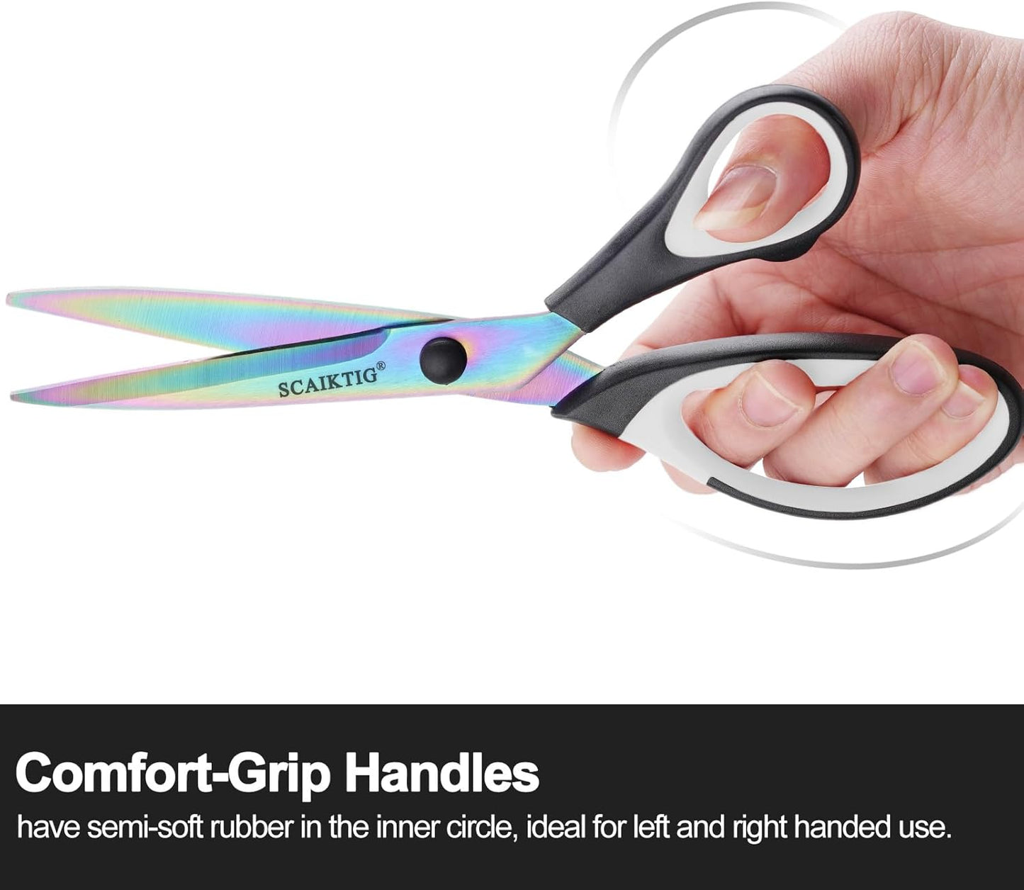 Craft Scissors Set of 3 Pack, All Purpose Sharp Titanium Blades Shears, Comfort Grip Handle, Multipurpose Fabric Scissors Tool Great for Adults, Office, Sewing, School and Home Supplies, White&Black