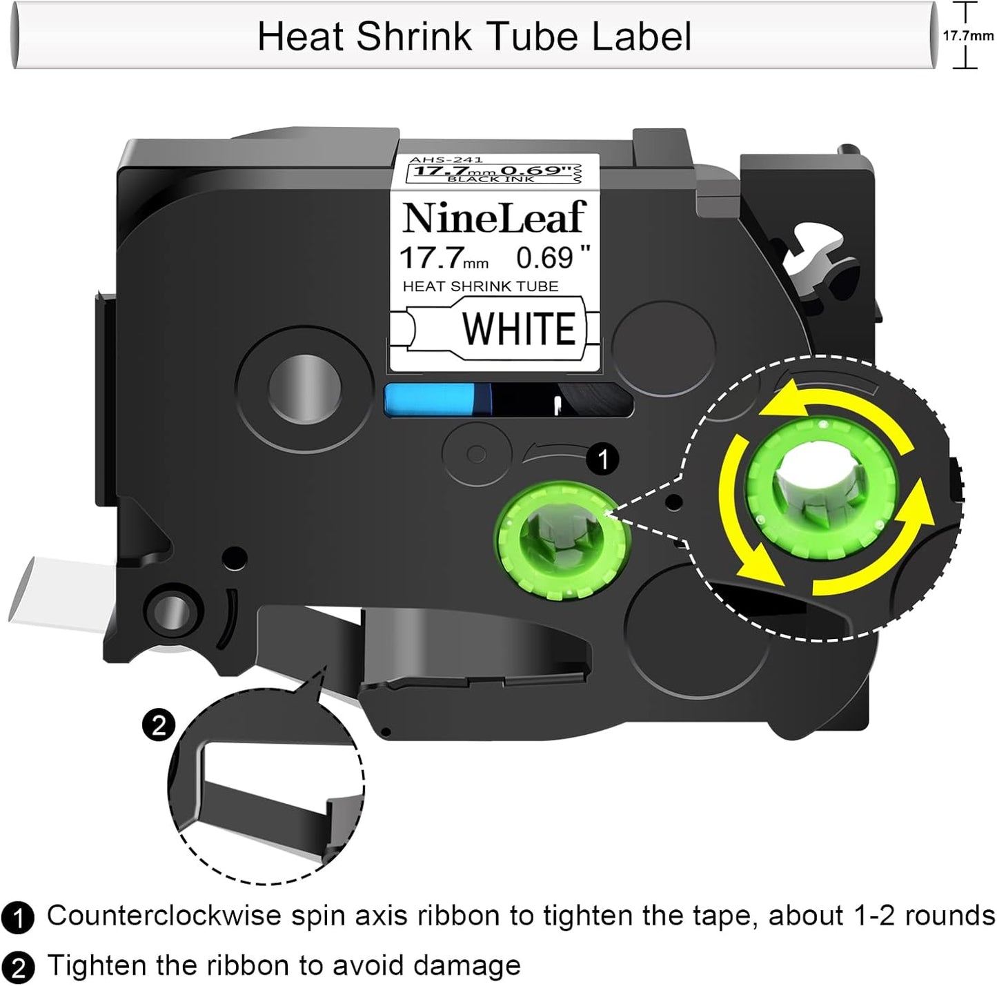 NineLeaf 2 Pack Compatible for ptouch HSe-241 HSe241 HS-241 HS241 AHS-241 White 17.7mm 3/4 inch 0.69'' Heat Shrink Tubes for PT-E300 PT-E500 PT-P700 PT-P710BT PT-P750W Label Maker Tapes