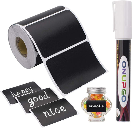 ONUPGO Chalkboard Labels-180pcs Waterproof Reusable Blackboard Stickers with 1 Liquid Chalk Marker for Mason Jars, Parties Decoration, Craft Rooms, Weddings, Storage, Organize Your Home & Kitchen