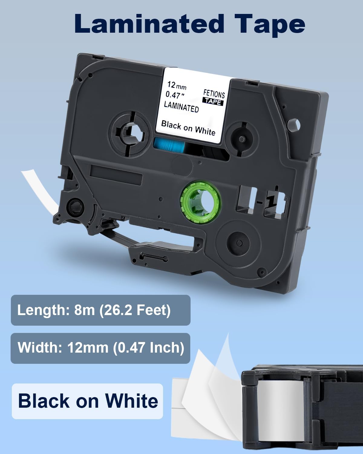 Label Maker Tape TZe-231 Replacement for Brother P Touch PT-D210 PT-D220 PT-H110 PT-D600 D400 by FETIONS, Compatible with TZe TZ 12mm X 8m Laminated Waterproof Label Tape, 2 Pack