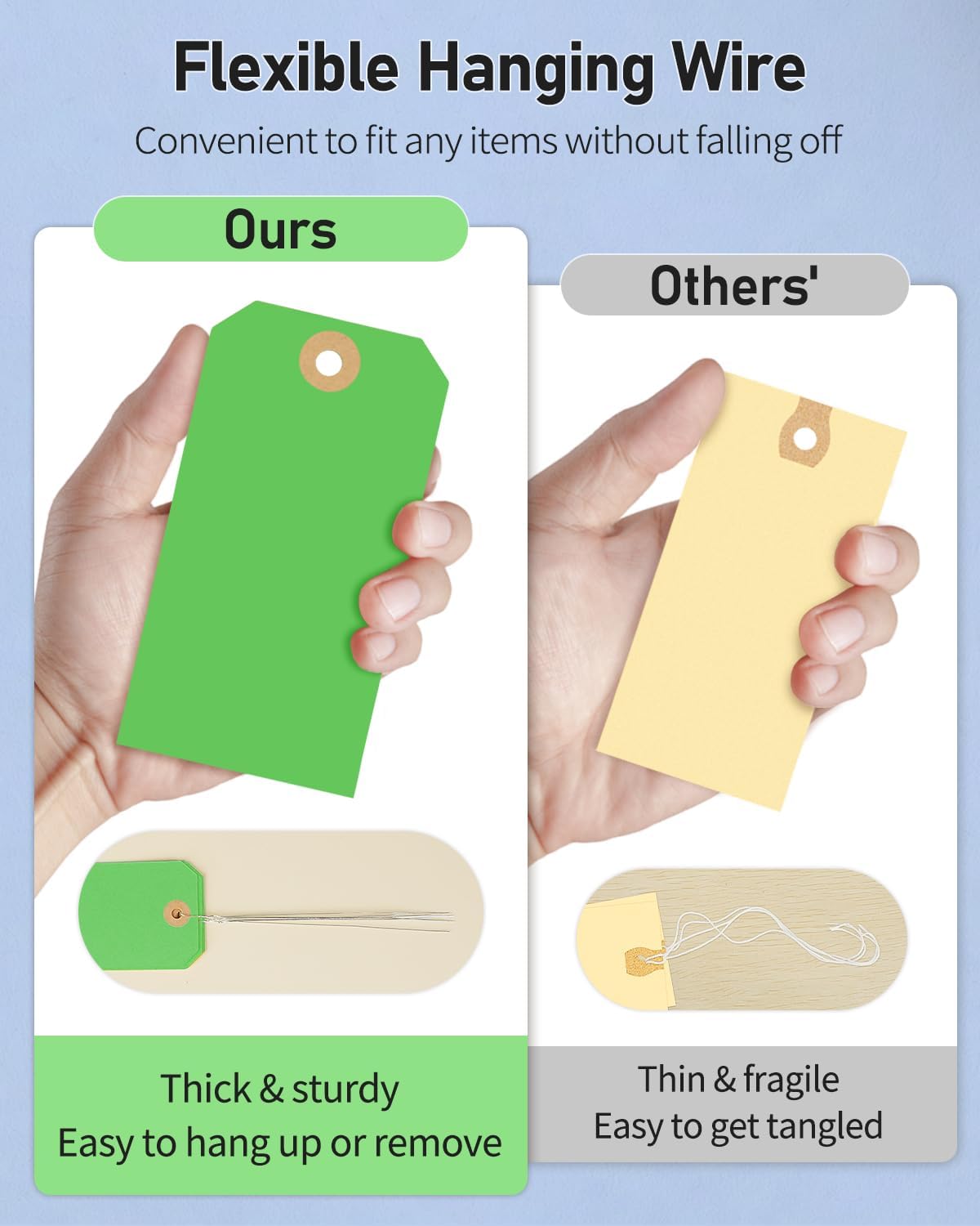 Uniclife 100 Pcs Green Blank Shipping Tags with Wire Attached 4.7 Inch Paper Tags Hang Tag with Reinforced Eyelet Large Marking Label Writable Price Tags Inventory Label Tag, 4.7" x 2.36"