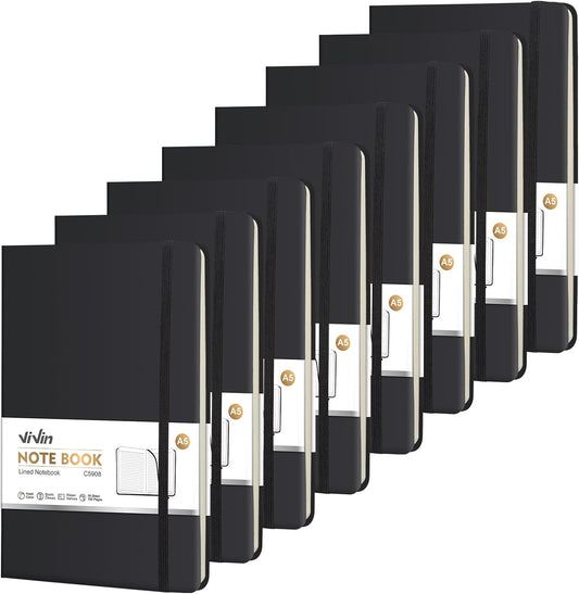 ViVin Lined Journal Notebooks for Work, 192 Pages, Medium 5.5 x 8.3 inch, College Ruled, A5 Hardcover Journaling Notebooks for Writing, 8 Pack Bulk