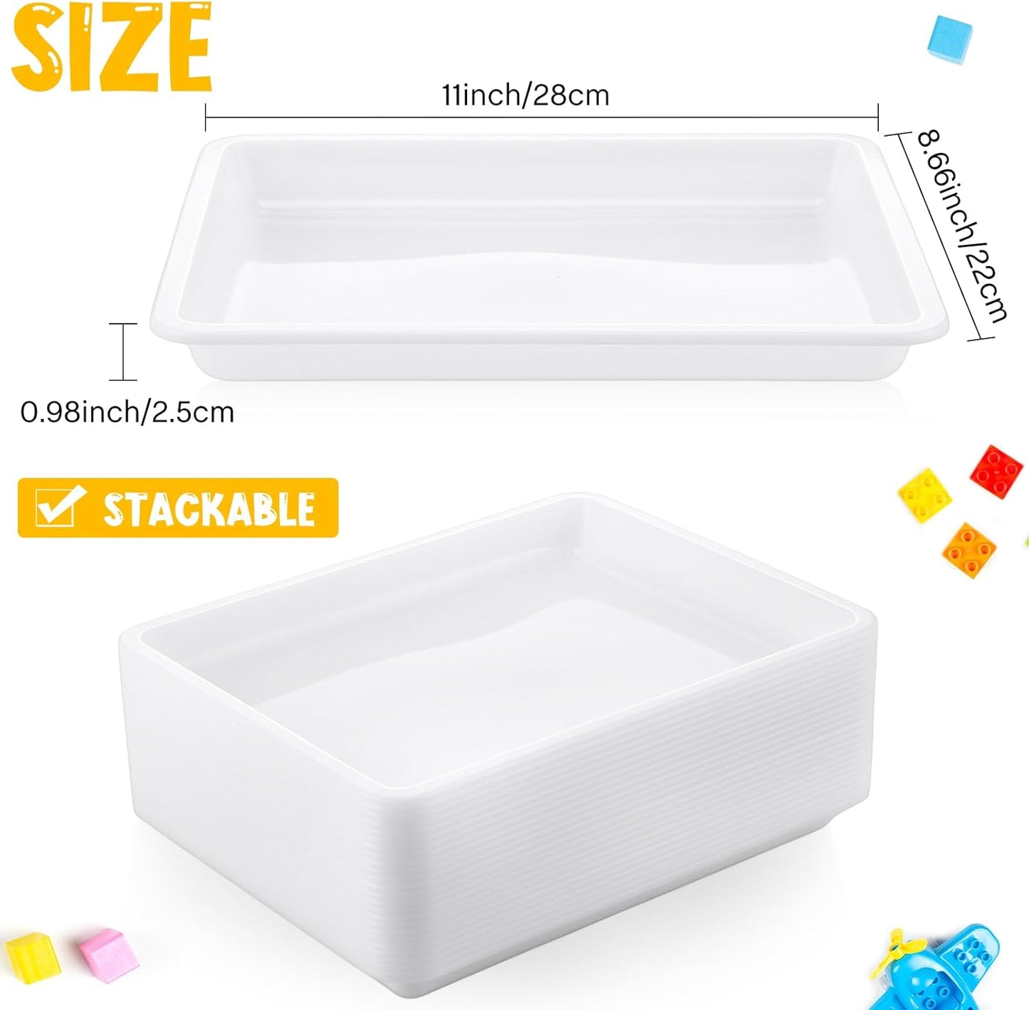 Maitys 24 Pcs Plastic Art Trays 11 x 8.7 x 1 Inch Activity Craft Tray Organizer Serving Tray Stackable Storage Sand Trays for School Painting Beads Crafts DIY Projects(White)