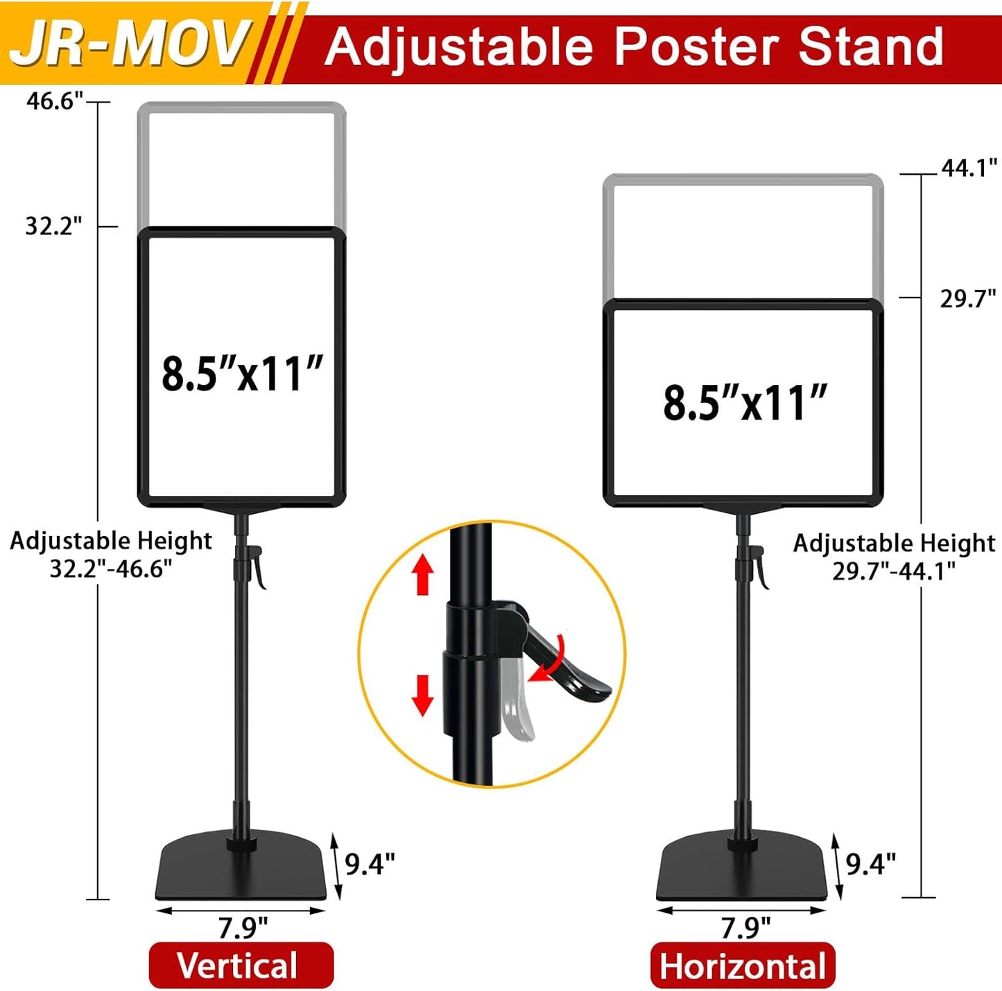 Table Top Sign Holder - Adjustable Floor Standing Sign Holders 8.5 x 11 Tabletop Poster Stand for Display Vertical Horizontal View, Black Signage Display Stands with Iron Base, 6 Pack