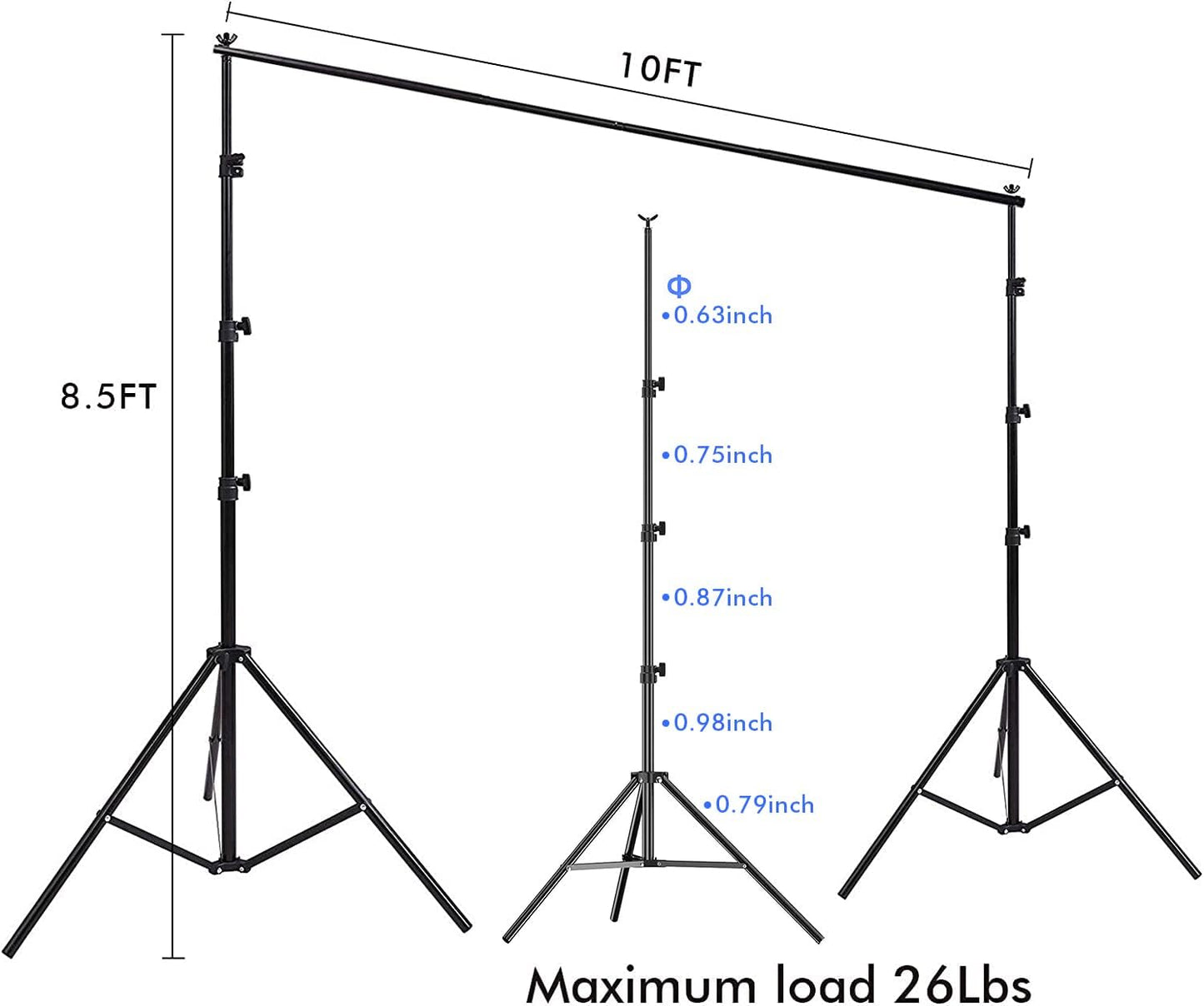 SLOW DOLPHIN 10x 8.5 ft Photo Backdrop Stand, Adjustable Photography Background Support System Stand for Photo Video Studio with Carrying Bag, Clips, Clamps
