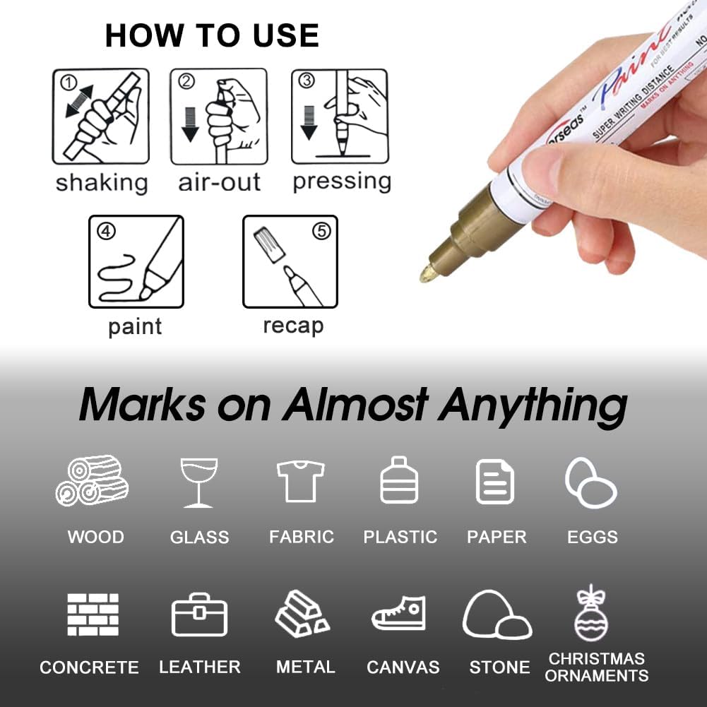 Overseas Permanent Paint Pens Silver Markers - 2 Pack Metallic Oil Based Paint Markers, Medium Tip, Quick Drying and Waterproof Marker Pen for Metal, Rock Painting, Wood, Plastic, Canvas, Mugs