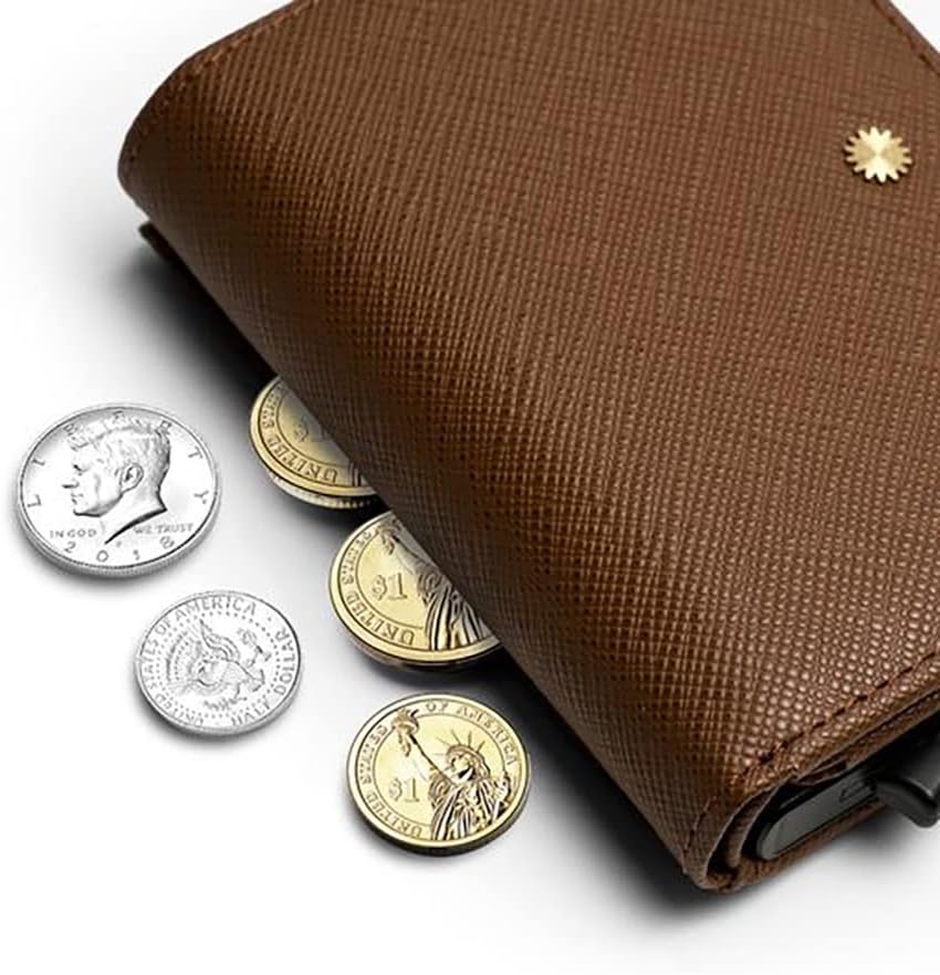 Trifold Genuine Leather Wallet/Smart Card Holder / W5 (Brown Saffiano)