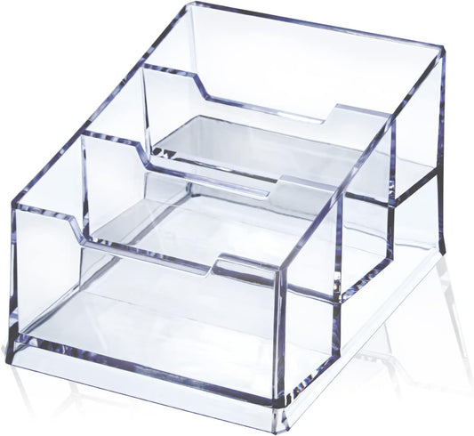 Clear Acrylic Business Card Holder,3 Tier Premium Acrylic Clear Business Card Holder Stand for Desk Fits 150 Business Cards