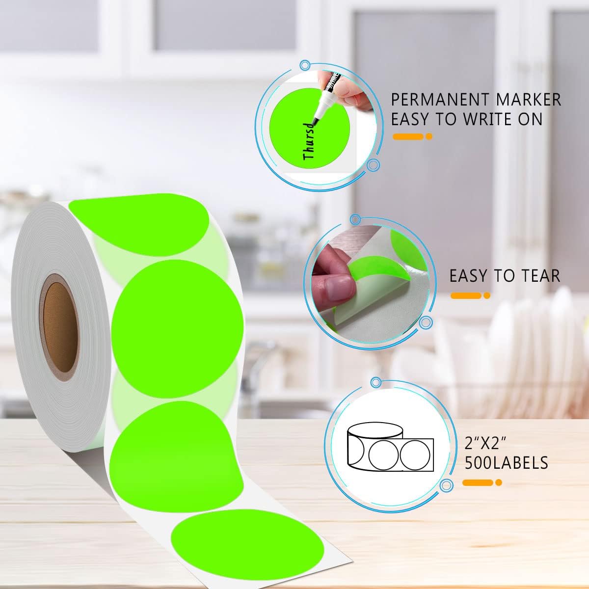 PARLAIM 2 inch Fluorescent Green Color Coding Sticker, 500PCS Round Circle Dot Labels High Visibility for Shooting Target Paster