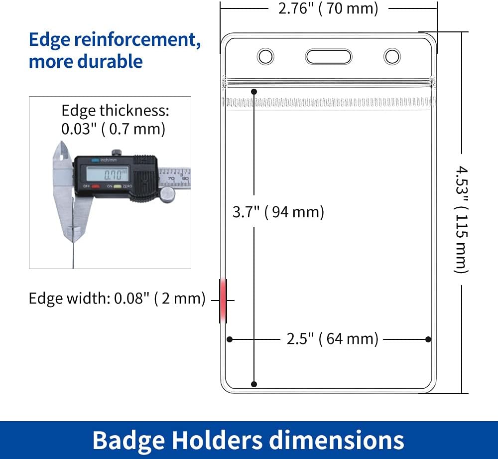 Vertical ID Badge Holders, 10 Pack, Clear Plastic Work Card Sleeve, Name Tag Holder Cover with Waterproof Resealable Zip Type for Nurses, Women, Medical Assistant, Fits Credit Size Cards