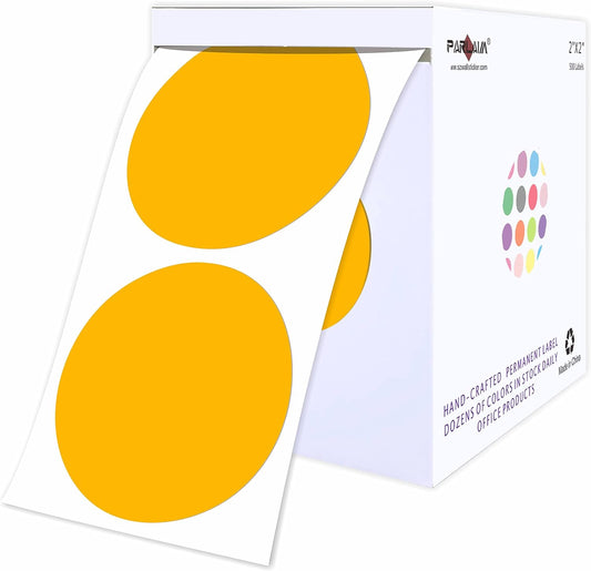 PARLAIM 2" Round Color Coding Stickers, 500 Circle Dot Labels, in Dispenser Box for Inventory Food Retail Office (Fluorescent Orange)