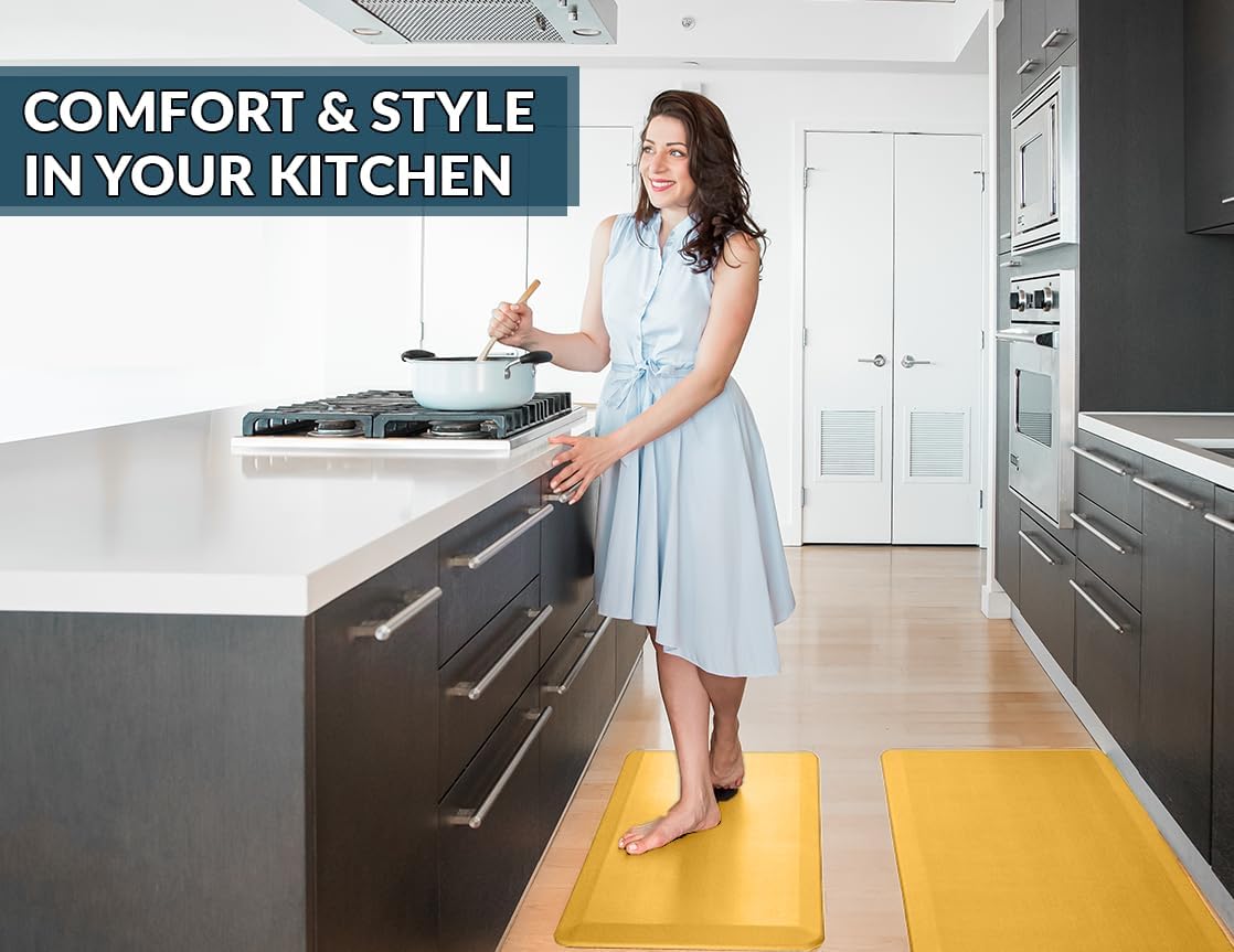 ComfiLife Anti Fatigue Floor Mat – 3/4 Inch Thick Kitchen Mats for Floor, Standing Desk Mat, Kitchen Rug – Comfort at Home, Office – Durable – Stain Resistant – Non-Slip Bottom (24" x 70", Mustard)