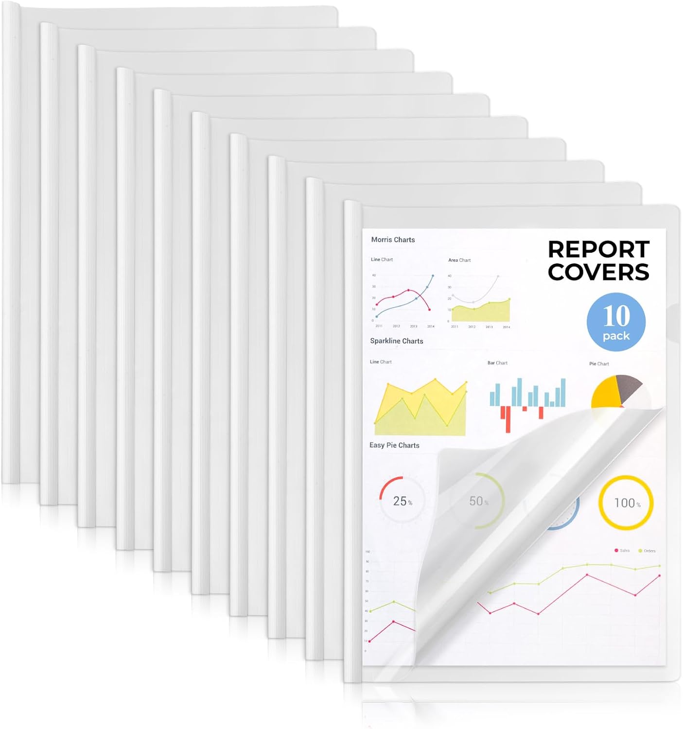 M&G 10 Pack Report Covers with Sliding Bar, 15mm Clear Report Covers for A4 and Letter Size Paper, 8.7 x 12.2 inch,110 Sheet Presentation Folders