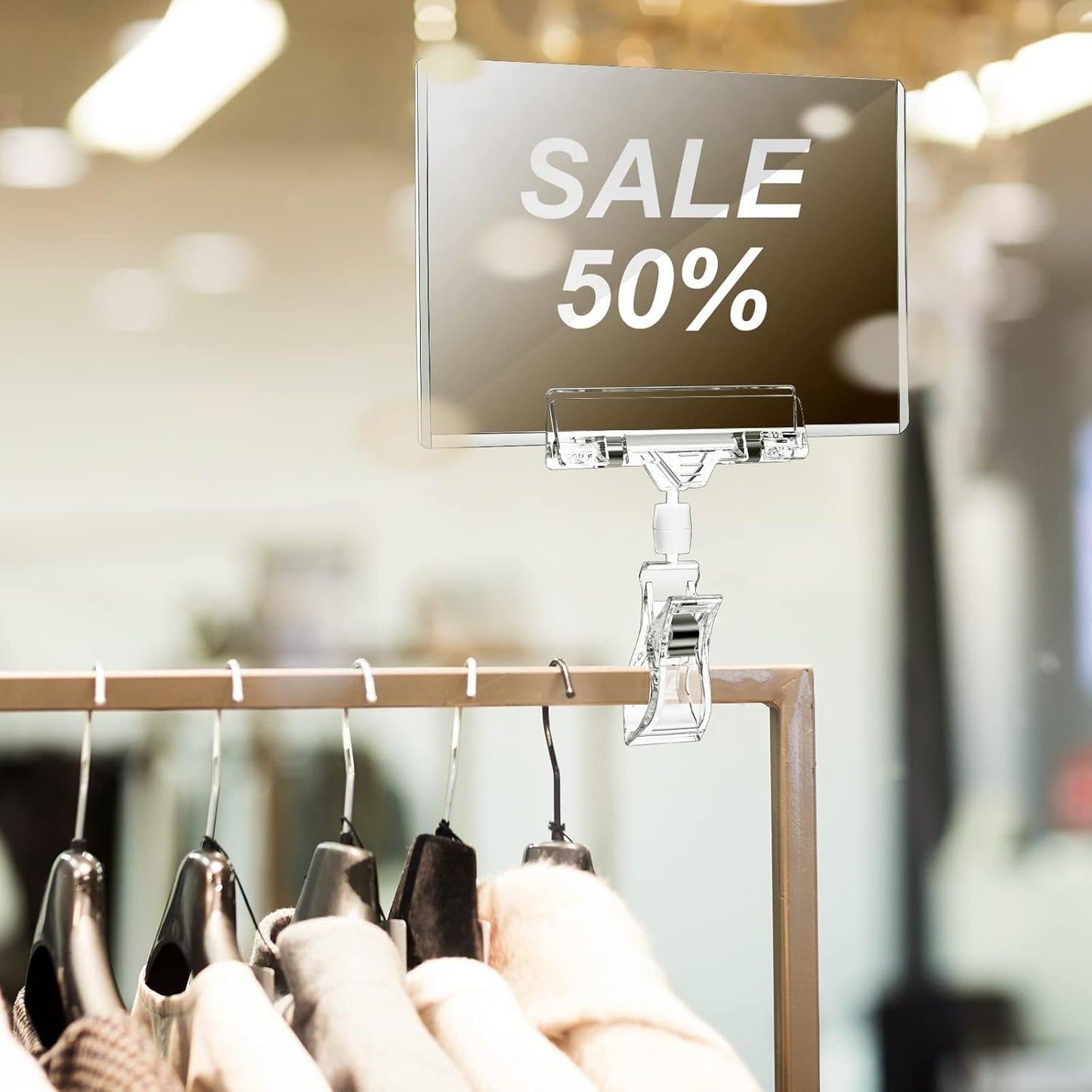 60 Pieces Rotating Clip on Sign Holder Plastic Merchandise Retail Display Sign Clip Holder with Clamp Pop Swivel Rack Card Sign Business Store Price Tags Sign Holder