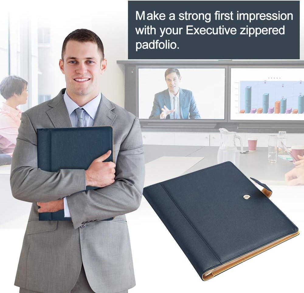 A4 Leather Padfolio with 3 Ring Portfolio Binder with Clipboard Padfolio for Women Men Professional Office Three Binders Organizer with Calculator Planner Portfolio Executive Closure Notebook Folder