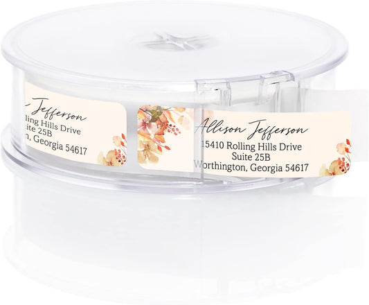 Rust Orange Floral Rolled Address Labels / 500 Personalized Return Address Labels/Designer Address Stickers in Elegant Plastic Dispenser