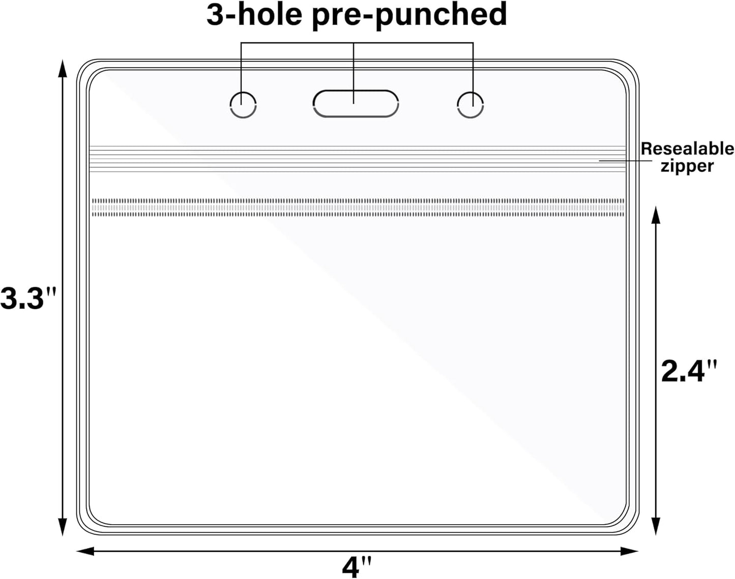 Happy Trees Badge Holder Horizontal ID Card Protector, Name Tag Badge Holders with Resealable Zip, Clear PVC Plastic Sleeves, Pass Case Credential Pouch for Office, School (8 Pack)