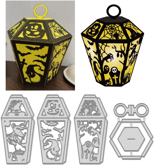 GLOBLELAND 3D Halloween Lantern Cutting Dies for Card Making Witch Spider Bat Black Cat Cut Die for DIY Scrapbooking Journal Embossing Paper Craft Decor
