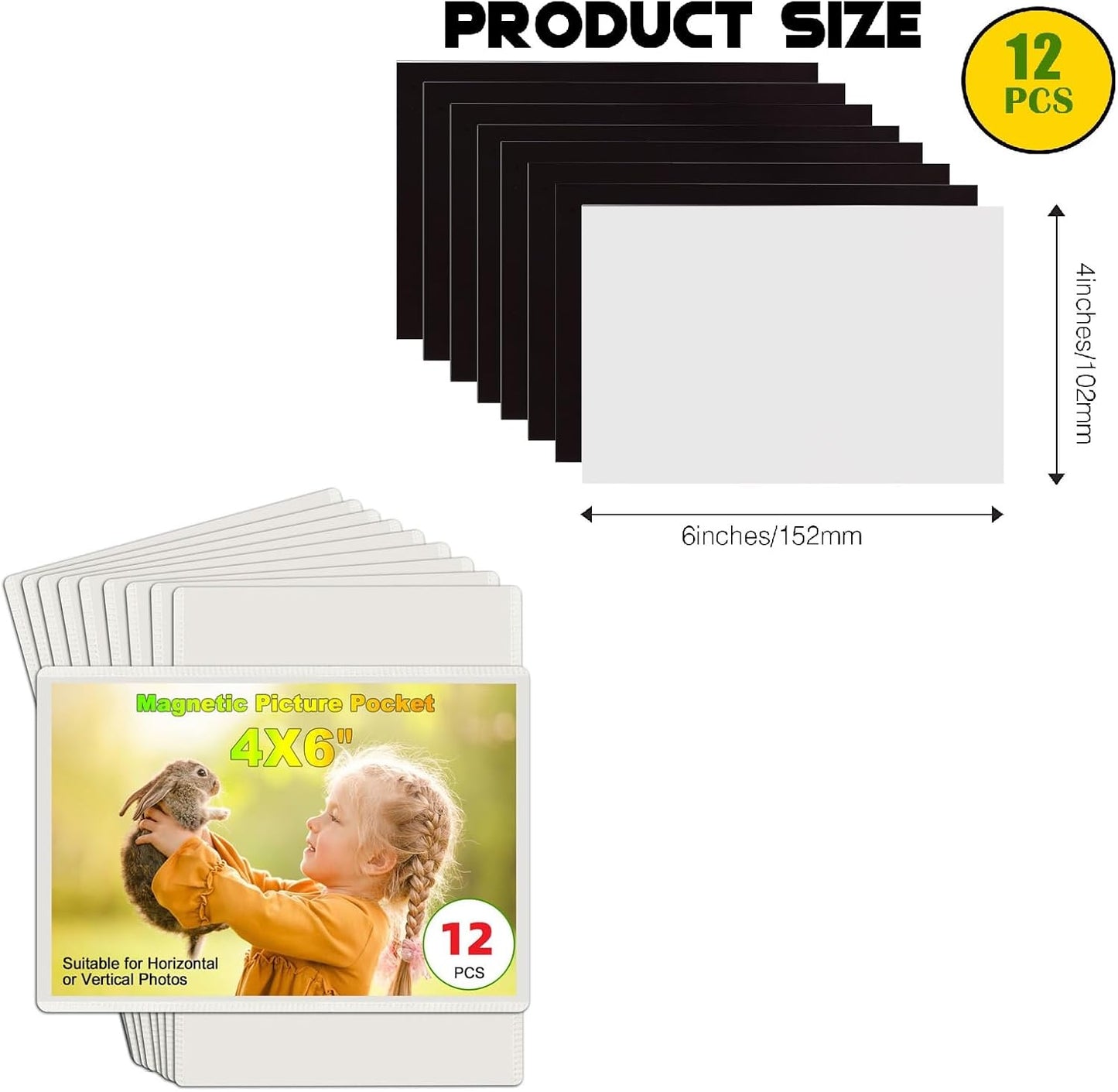 24 Pack Picture Magnets for Refrigerator,More Solution Display Your Photos-12 Pieces Picture Fridge Frames and 12 Pieces Adhesive Magnetic Sheet