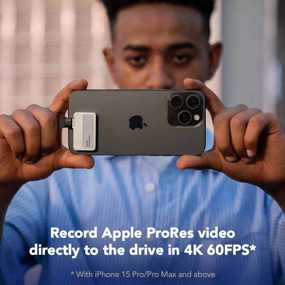 Lexar 1TB Professional Go Portable SSD, Supports Apple 4K 60fps ProRes, Up to 1050MB/s, USB 3.2 Gen 2, Rugged, IP65, Ultracompact, Compatible w/iPhone 15/16, External SSD (LSL400X001T-RNSNU)