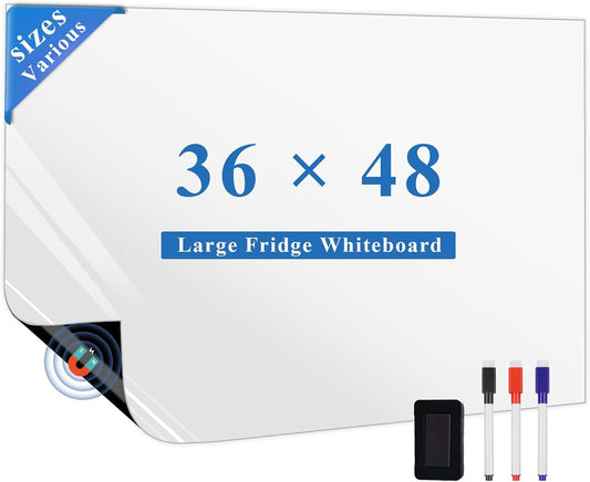 Magnetic Fridge White Board Paper, 36" x 48" Large Dry Erase Board Sheet for Organizer and Planner, Kitchen Refrigerator Whiteboard for Family to-do List, Includes Markers and Eraser