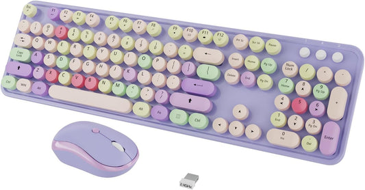Wireless Typewriter Keyboard and Mouse - Wireless Keyboard with Silent Wireless Mouse, Cute Retro Keyboard Mouse Combo, 2.4G USB Computer Keyboard and Mouse for Windows Laptop/Desktop/PC(Purple)