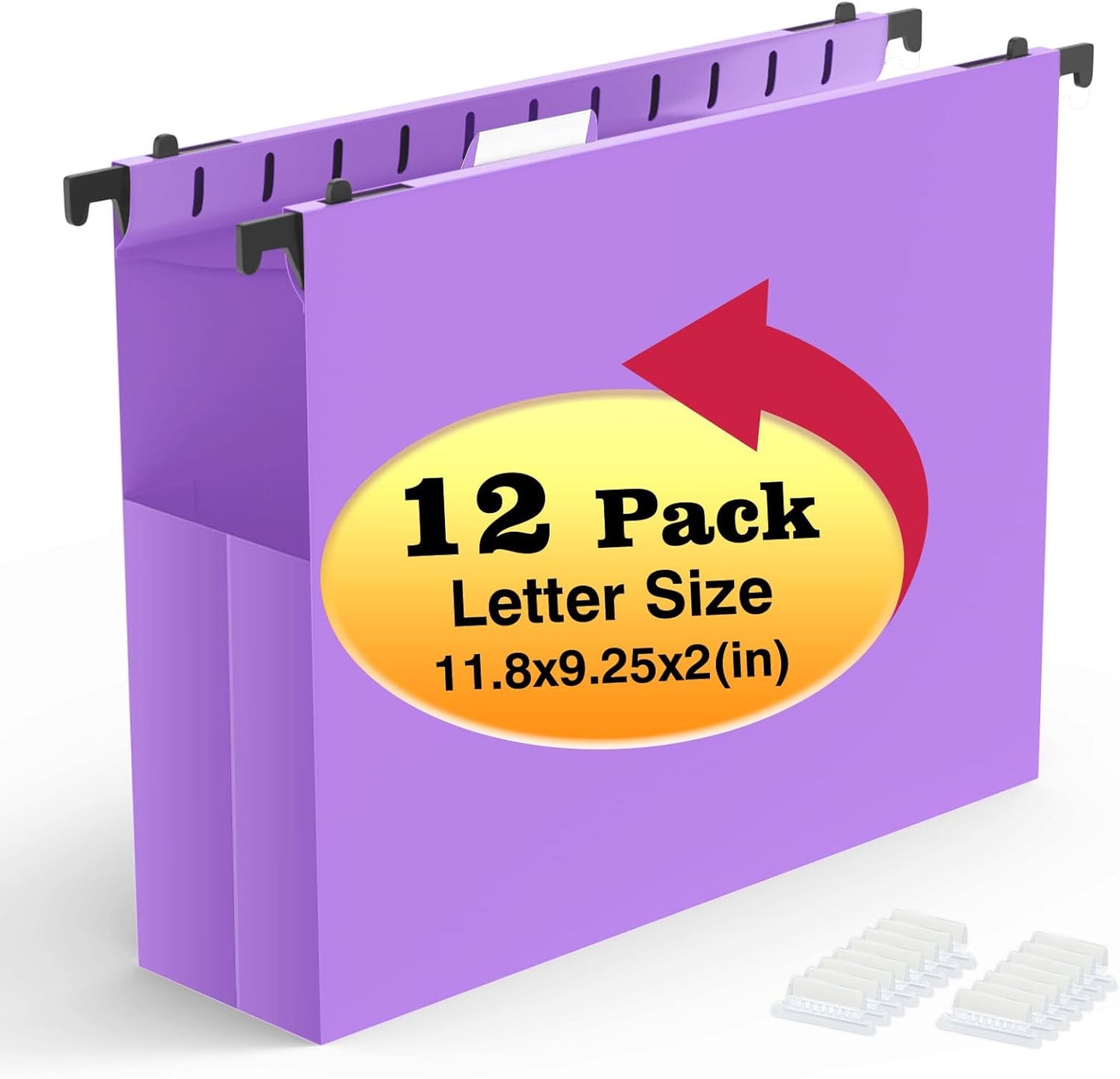 Extra Capacity Plastic Hanging File Folders,12 Pack Reinforced Expanding Hang Folder Letter Size,Accordian Pocket,Heavy Duty 2 Inch Expansion,Hanging Folder Organizer for Office Home,Purple