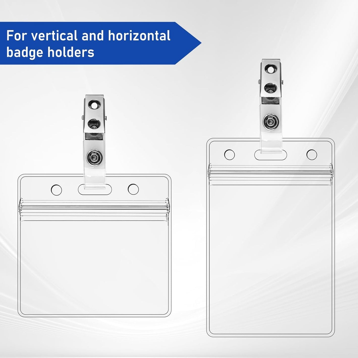 400Pcs Premium Metal Badge Clips with Clear PVC Straps for ID Cards, Badge Holders, Name Tags, Work Badges