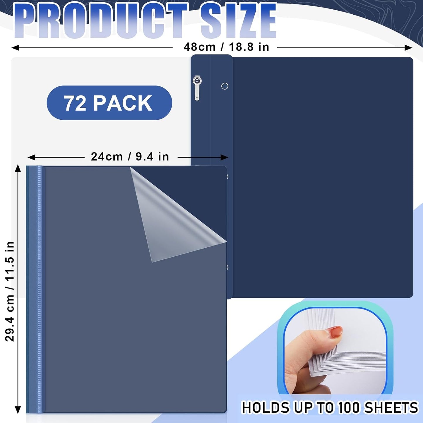 Teling 72 Pack Clear Front Report Covers Bulk Business Report Covers Plastic Presentation Folders Resume Portfolio Folder Paper Binder with 3 Prongs for Presentation Document School Office (Navy Blue)