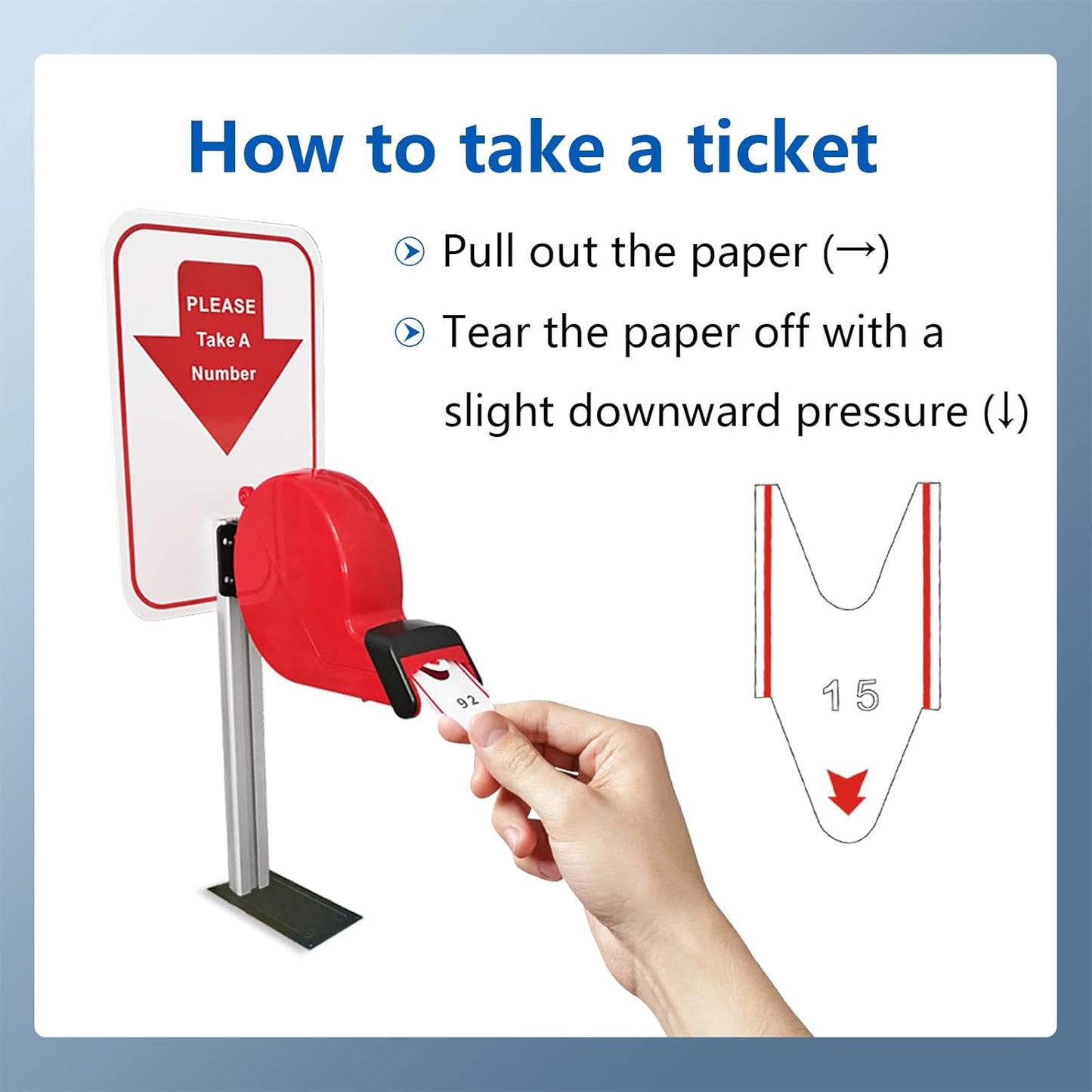 Take a Number System Ticket Machine Ticket Dispenser with Stand and 1 Roll of 2000 Tickets 2-Digits Take a Number Tickets for Queue Call System