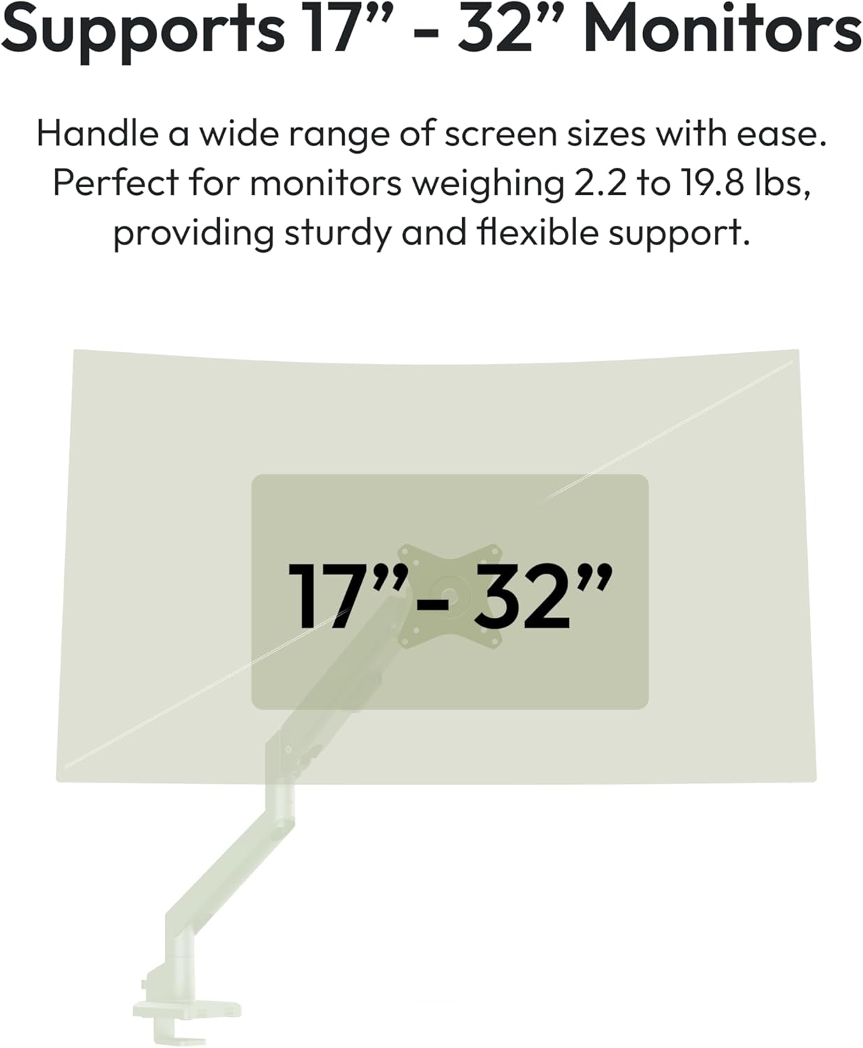 Pixio PS1S Wave Mint Green Single Monitor Arm Stand Desk Mount - Fits up to 32 inches Monitors and up to 19.8lbs. VESA Compatibility and Integrated Cable Management