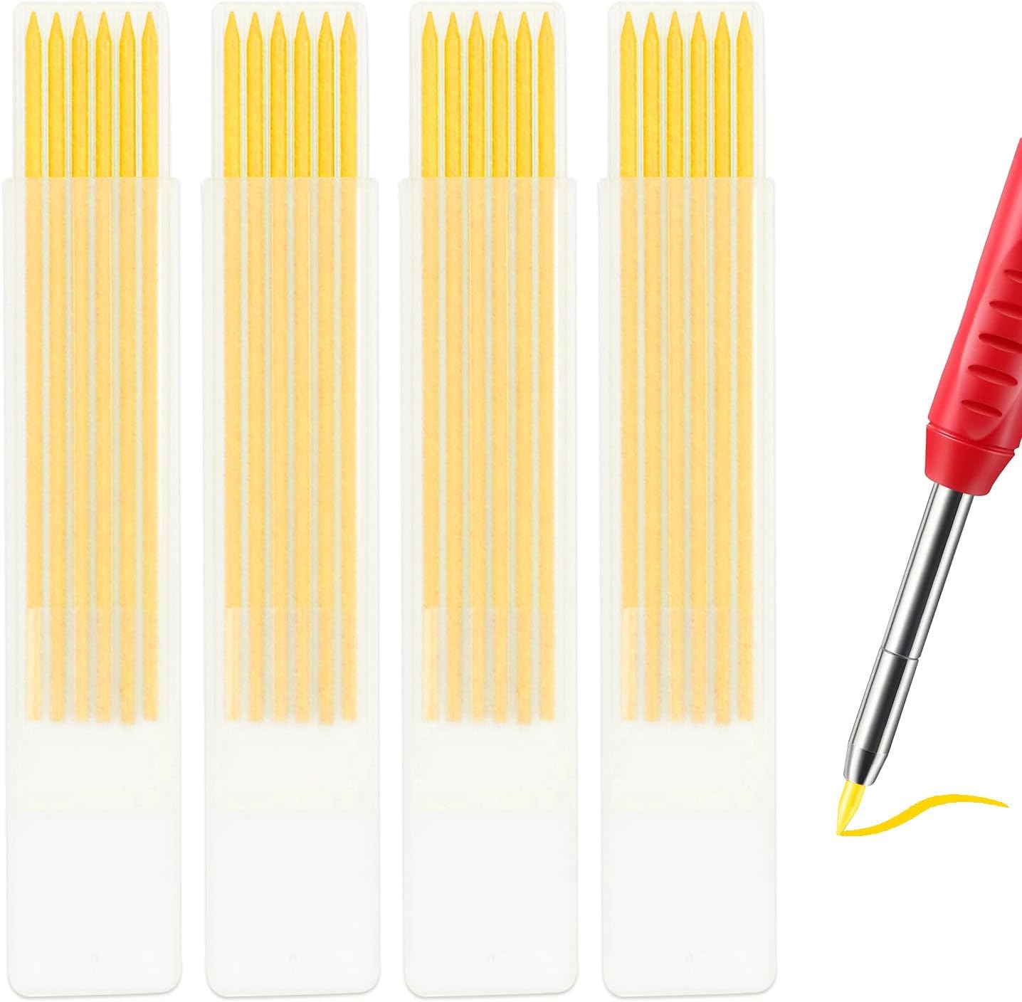 24Pcs 2.8mm Carpenter Pencil Refill Long Lasting HB Refill for Construction Pencils Replacements Carpenter Marker Graphite Woodworking Mechanical Pencil Leads(Yellow)