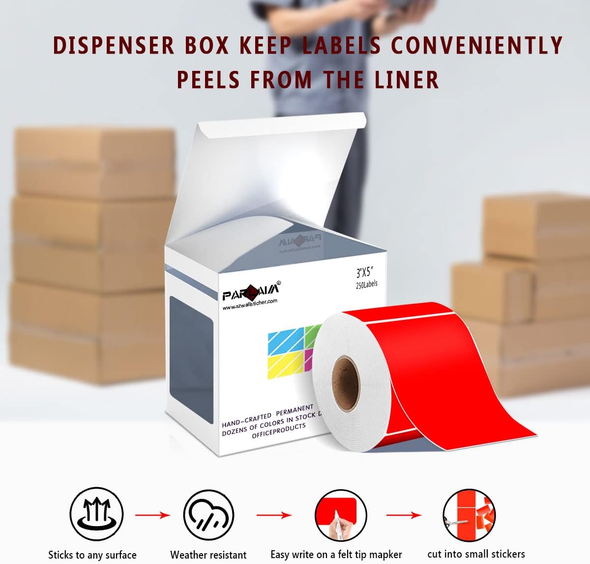 PARLAIM 3 X 5 Inch 250 Per Roll Rectangle Inventory Color Coding Labels,Roll Square Label Stickers for Home Red