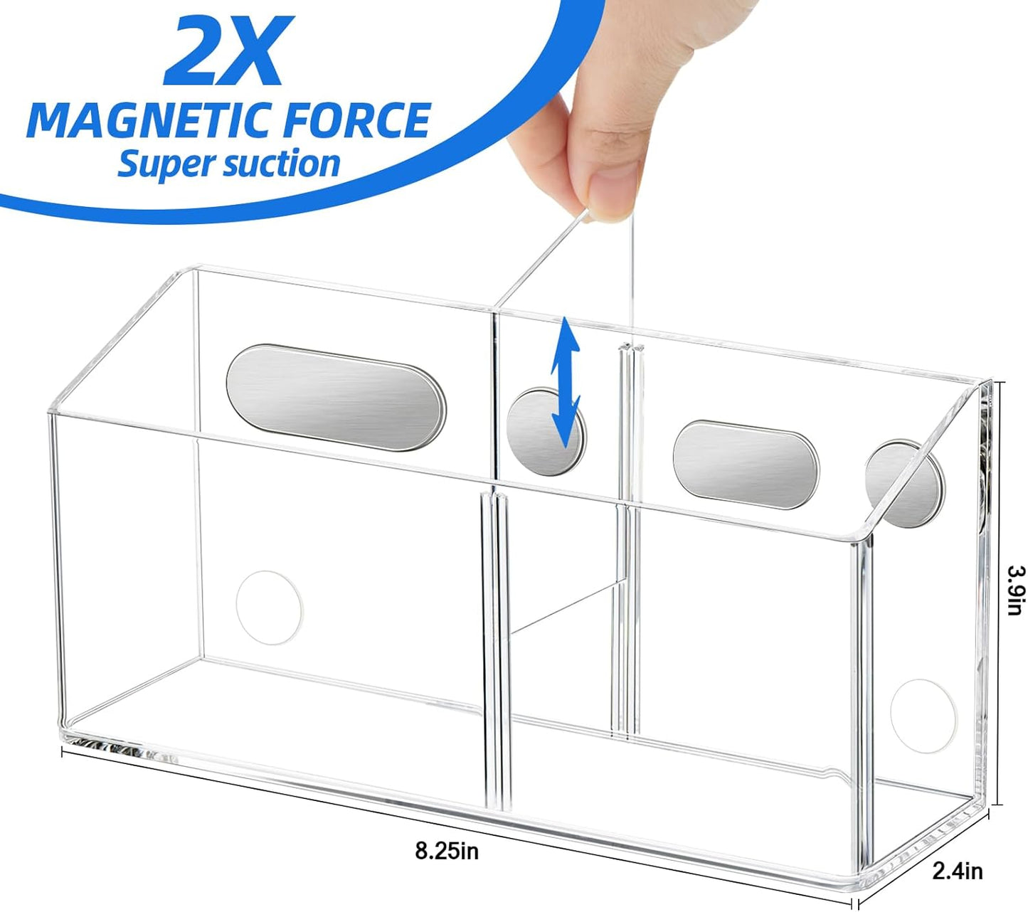 Simetufy Large Magnetic Dry Erase Marker Holder, Magnetic Pen Holder, Whiteboard Marker Holder with Movable Divider for Glass, Fridge & Locker, Non-slip Acrylic Magnetic Marker Holder