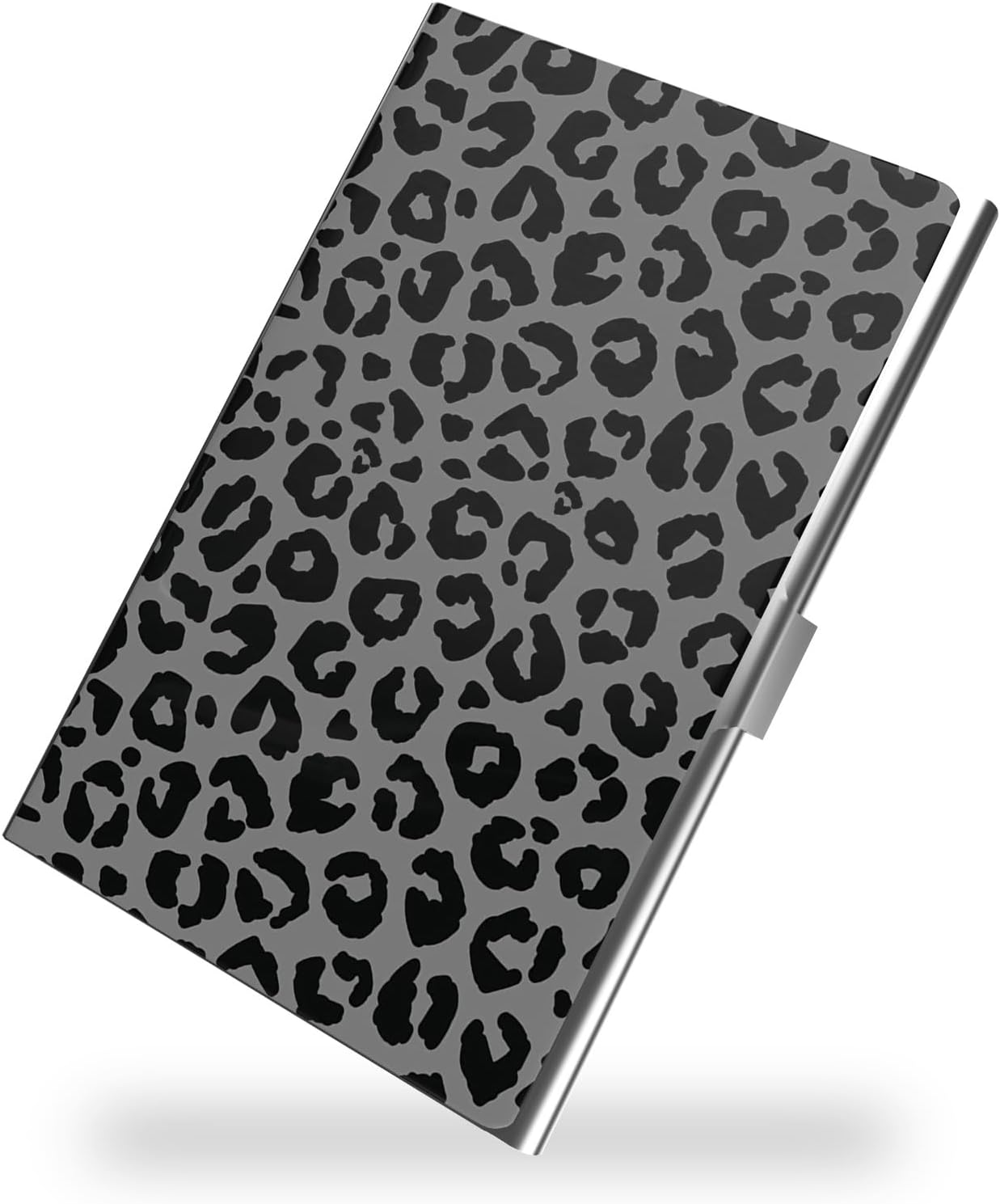 Business Card Metal Slim Organizer, Professional Stainless Steel Square Pocket Wallet for Office Workers, Compact and Portable for Pockets (Grey Snow Leopard A)