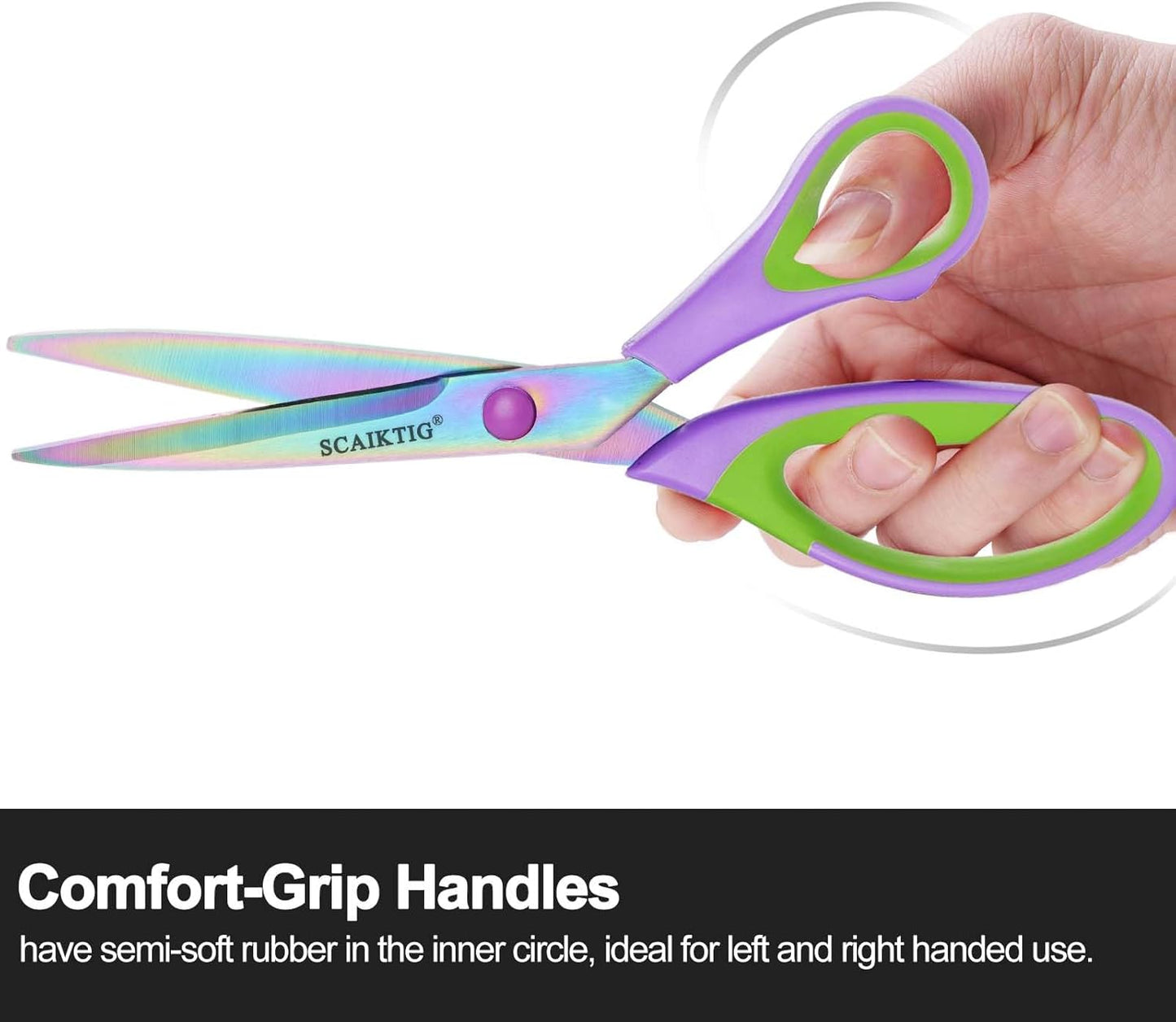 Scissors All Purpose, Sharp Titanium Blades Shears, Rubber Soft Grip Handle, Multipurpose scissors 3 pack, Great for Office, Fabric, Craft, Sewing, Arts, School and Home Supplies, Green