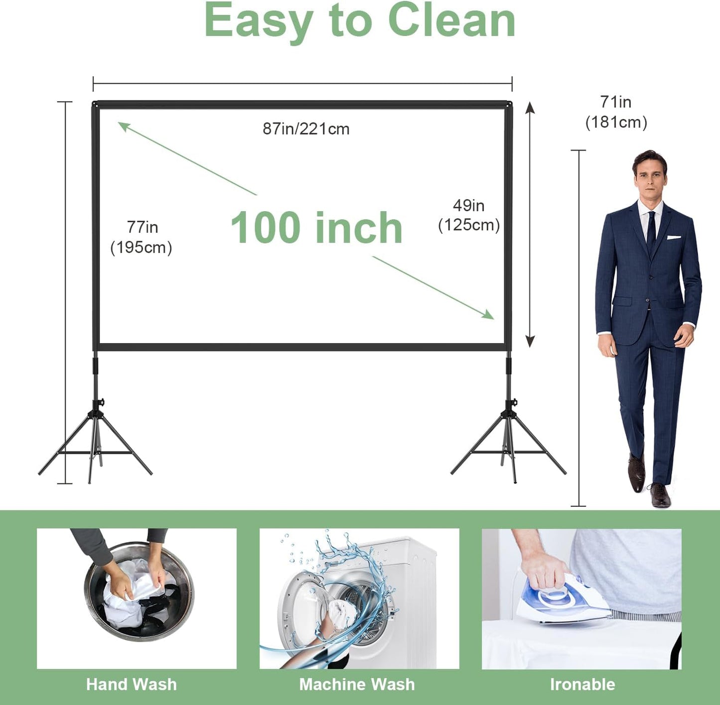 Projector Screen and Stand 100 inch,DUYIKJ Portable Black Backing Projector Screen Indoor Outdoor 16:9 4K HD Wrinkle-Free and Four-Legged Frame Movie Screen with Carry Bag for Backyard Movie Night