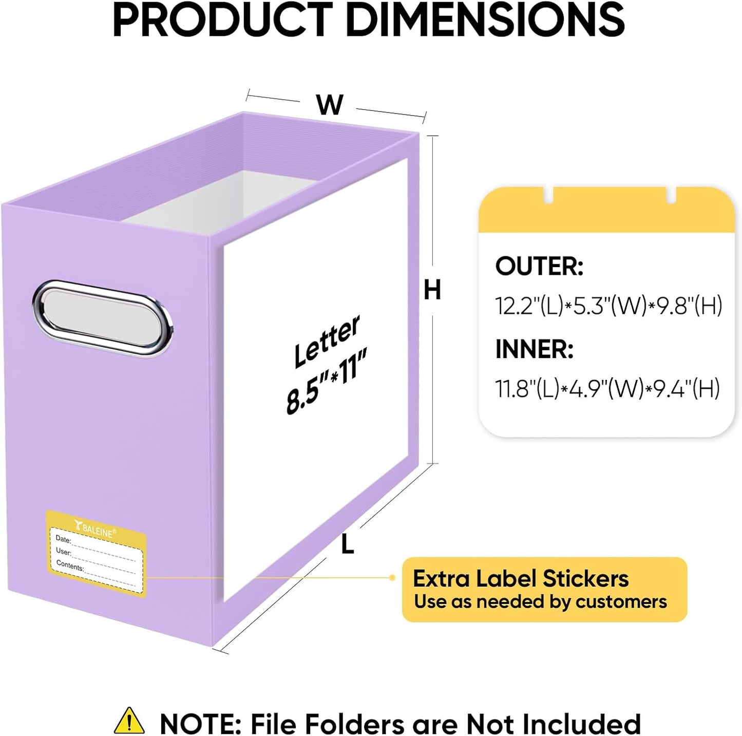 BALEINE File Organizer Box, Cardboard File Folder Organizer with Handle for Letter Size, Portable Collapsible Hanging Filing Box for Home Office Document Storage (2 Pack, Lavender)