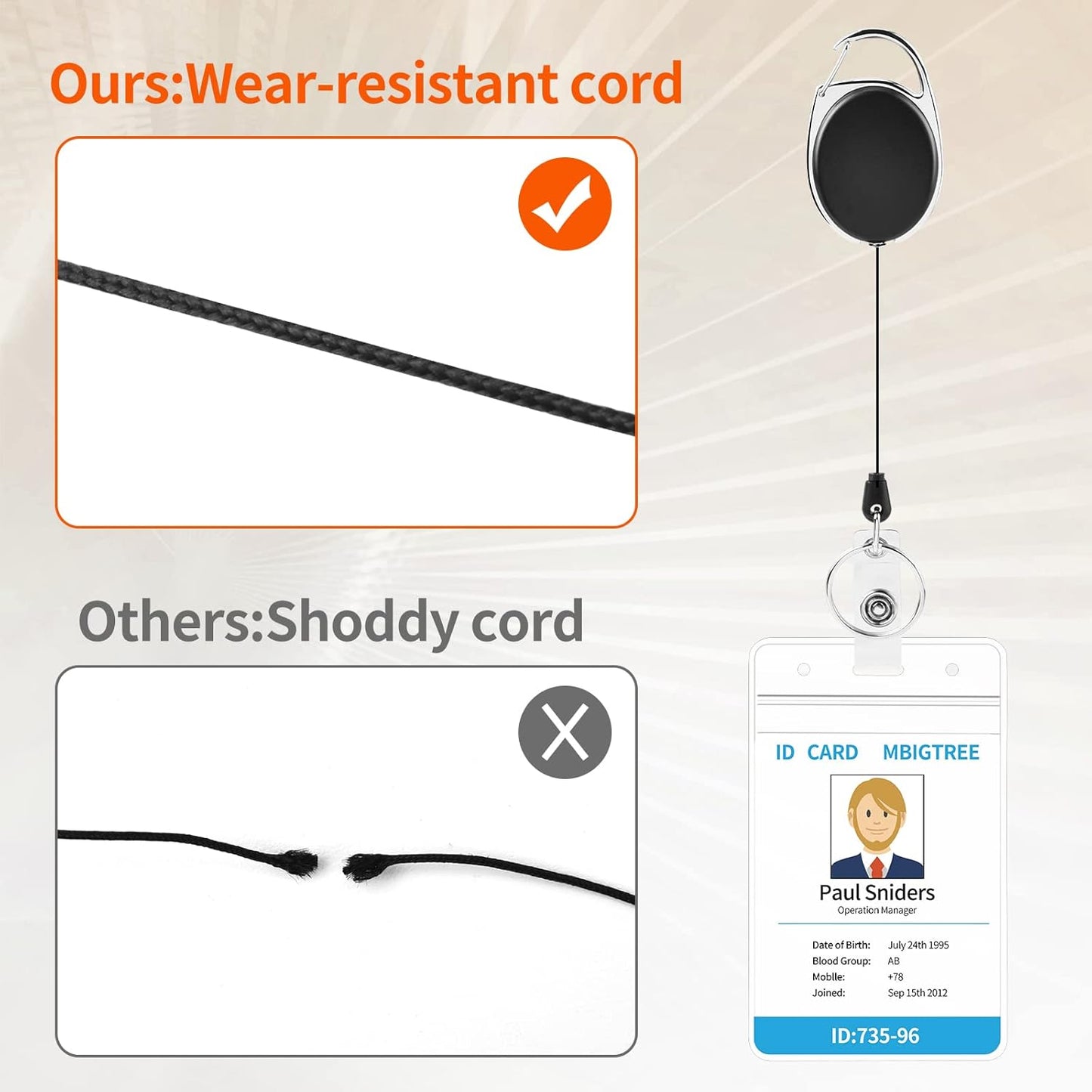 10 Pack ID Badge Holder, Badge Holder Retractable Clip with Carabiner Reel Clip and Key Ring for Men and Women