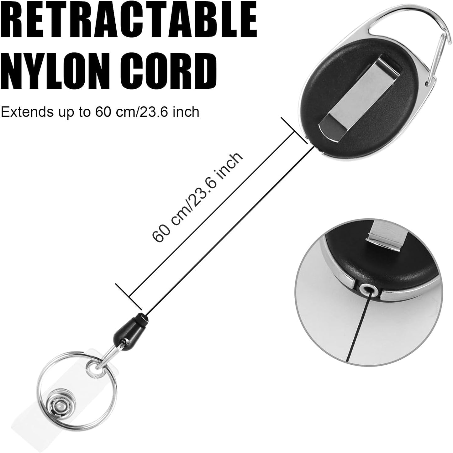 50 Pack Retractable Badge Holders with Key Ring and Belt Clip, ID Badge Reels with 23.6 Inch Cord for Nurses Office Staff Teachers Students Events Name Tags & Keys