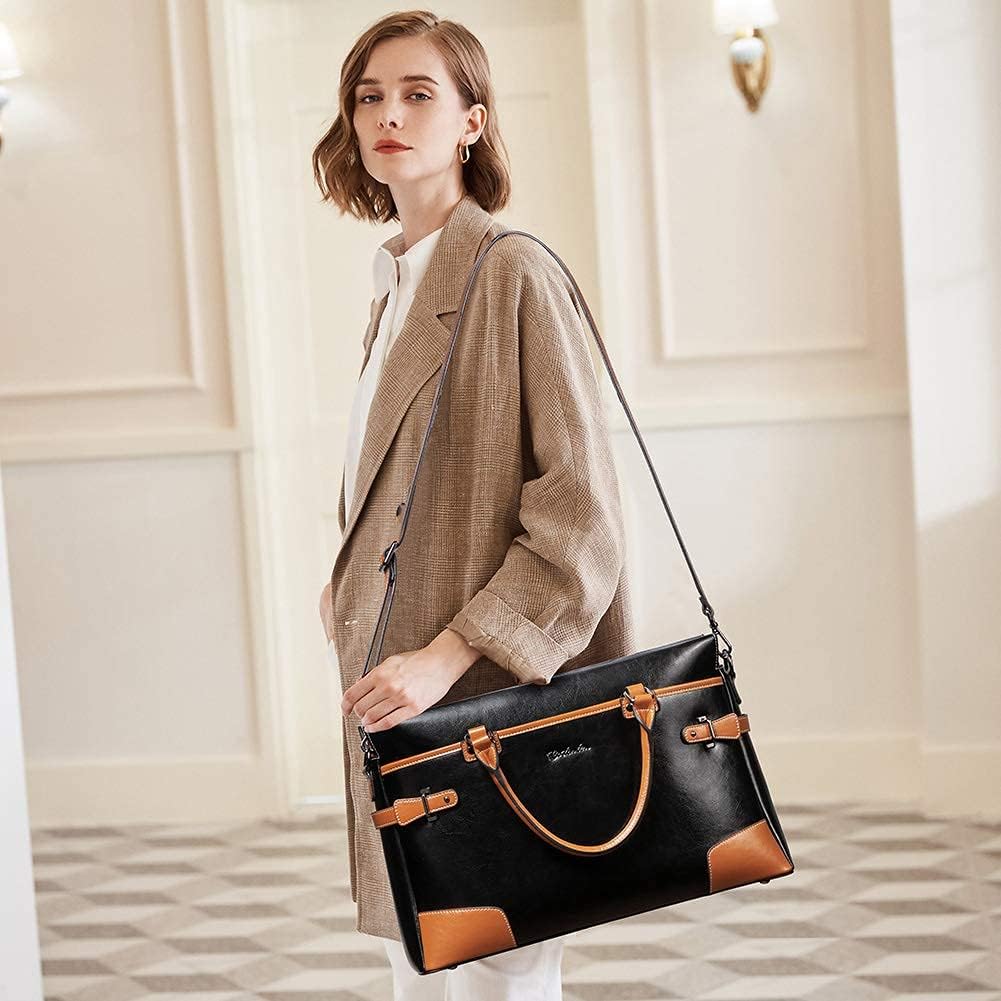 BOSTANTEN Briefcase for Women Leather Laptop Bag 15.6 inch Computer Messenger Office Business Work Tote