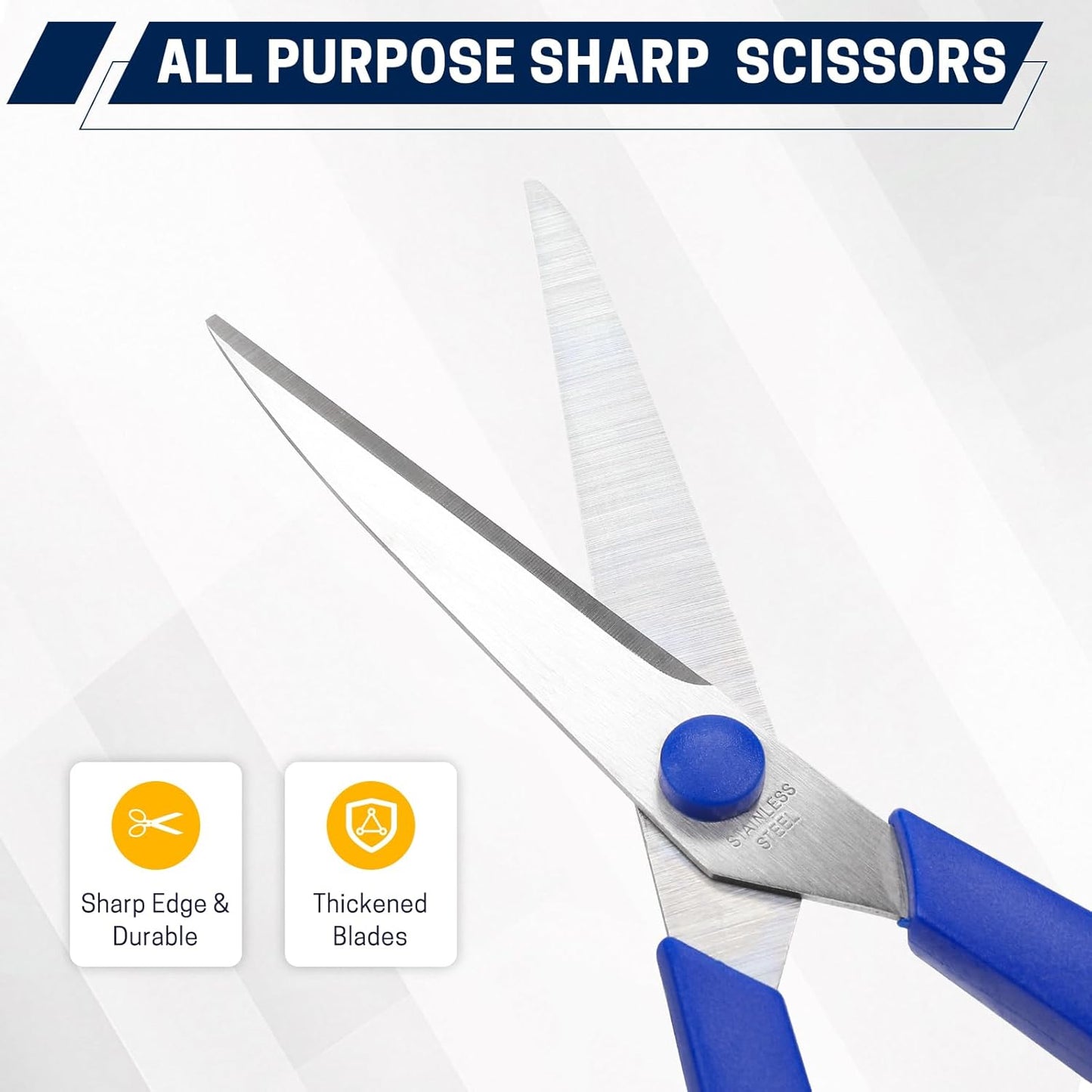 24-Pack 8" All Purpose Heavy Duty Sharp Scissors Bulk for Office School Home Stainless Steel Blades Safety Soft Grip Handles,Right/Left Handed Scissors