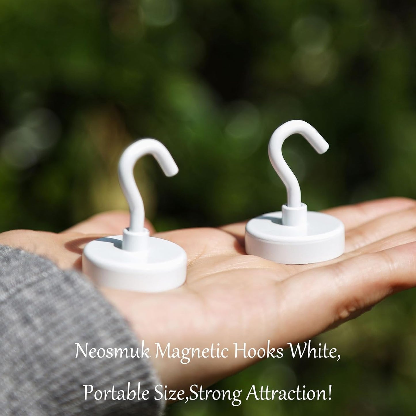 Neosmuk Magnetic Hooks Heavy Duty,Strong Magnet with Hook for Fridge, Super Neodymium Extra Strength Industrial Hooks for Hanging, Magnetic Hanger for Toolbox, Cruise, Grill(White,4 Pack)